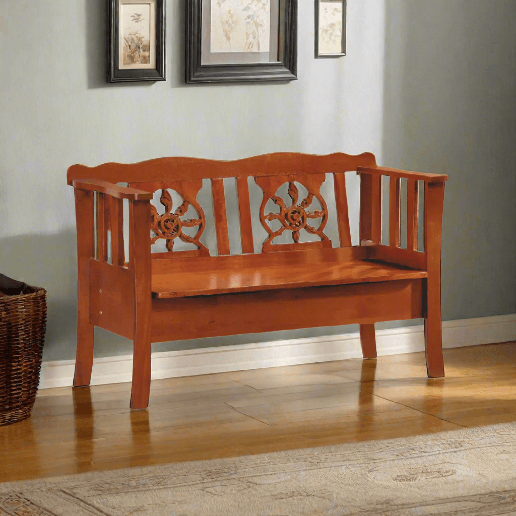 Lucan Solid Wood Storage Bench - Rustic Entryway Bench with Hidden Storage Compartment - Perfect for Hallway, Bedroom, or Mudroom Organization