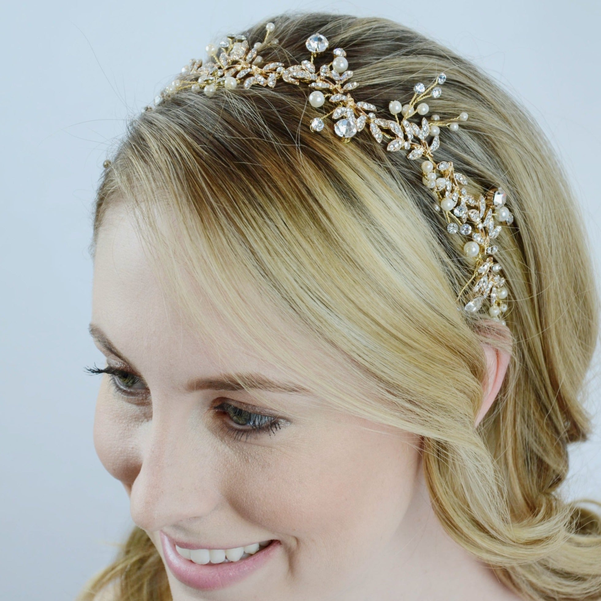 Bridal Gold & Silver Hair Wreath Crown (D258) - Wedding Headpiece for Bride, Bridesmaids, Flower Girls - Perfect for Ceremonies, Photos & Special Occasions