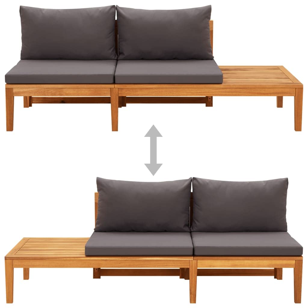 Dark Gray Acacia Wood Sofa with Soft Cushions - Comfortable Living Room Couch, Patio Bench with Table for Apartment, Dorm & Office | Perfect for Lounging, Entertaining & Small Space Living
