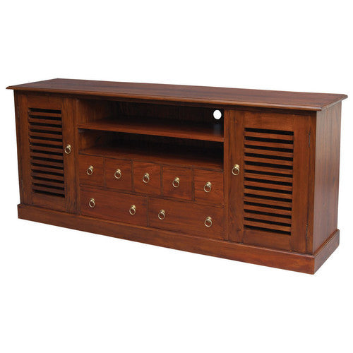Premium Finland Teak TV Stand 190cm - Solid Mahogany/Chocolate Entertainment Center with Storage Shelves | Modern Living Room Furniture for TV, Gaming & Media Storage (Model TWS889SB 207 HSR)