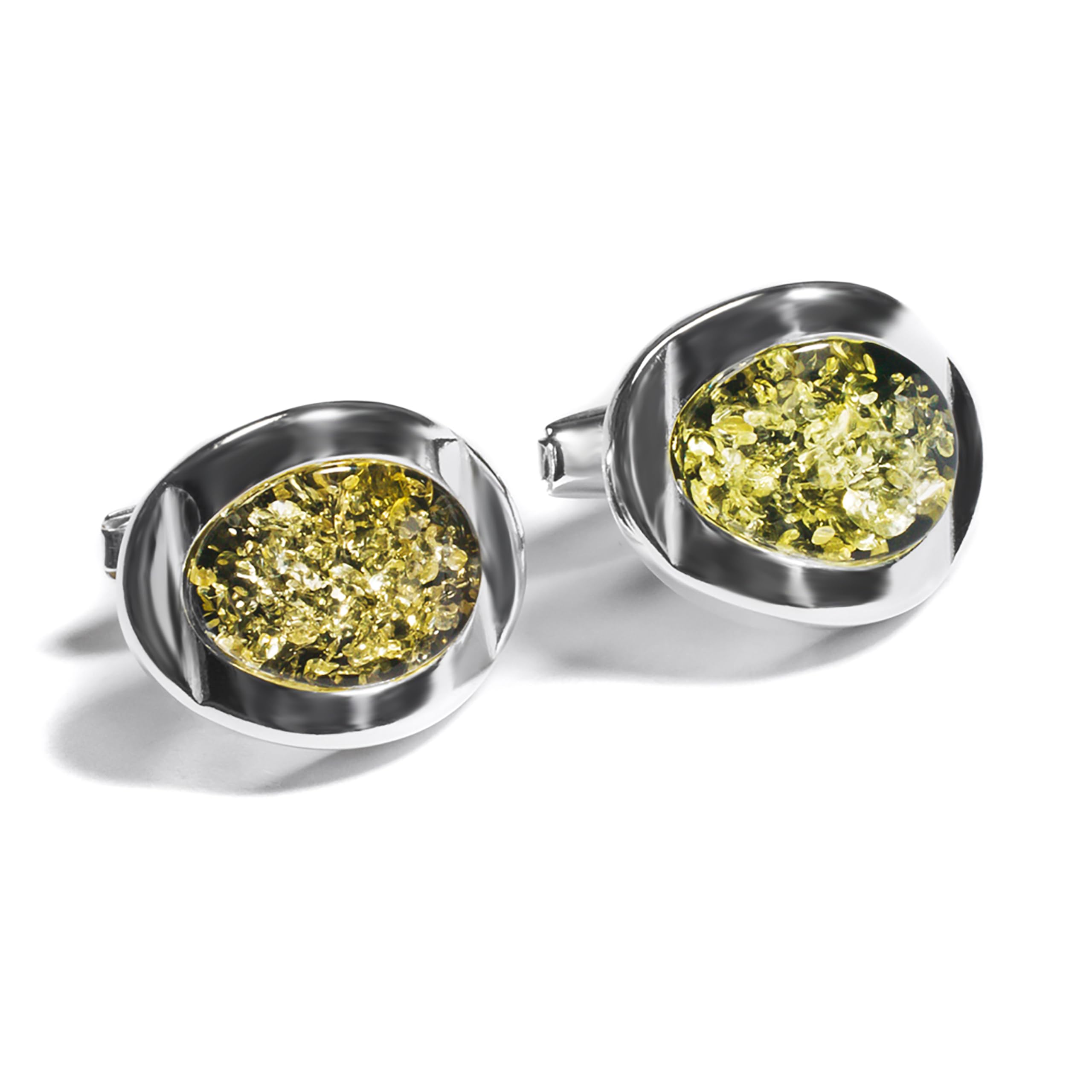 Sterling Silver Amber Cufflinks for Men - Elegant Green Wedding Jewelry & Perfect Gift for Him - Ideal for Formal Events, Weddings, and Special Occasions