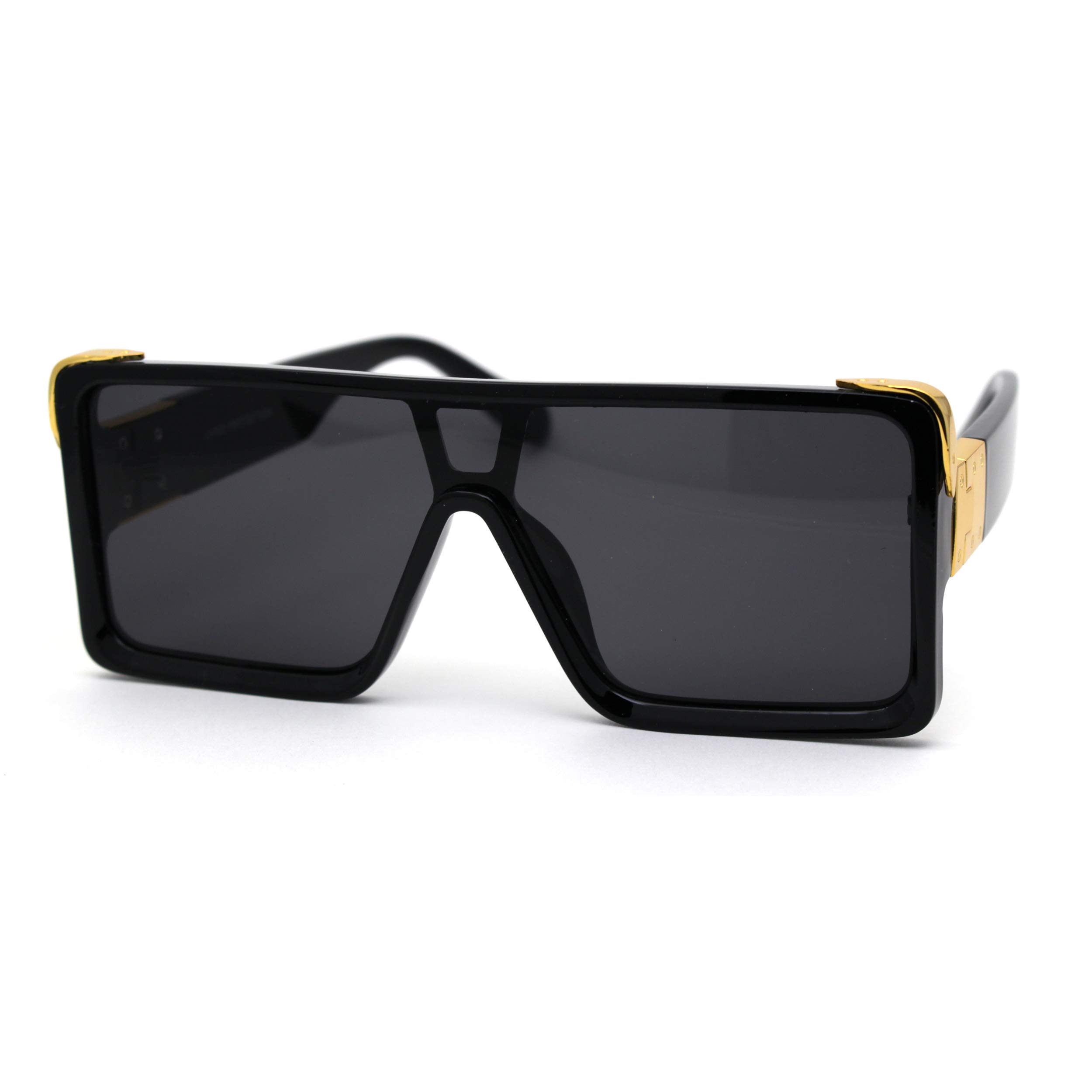 Flat Top Shield Rectangle Plastic Sunglasses for Men - Vintage Mobster Style UV Protection Shades for Outdoor, Driving, and Fashion