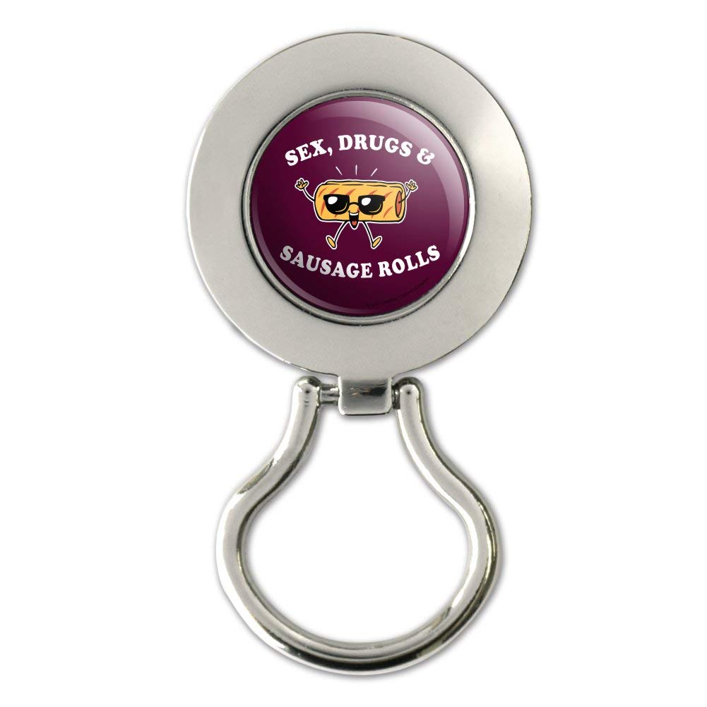 Funny Humor Magnetic Metal Eyeglass ID Badge Holder - Sex Drugs and Sausage Rolls Design - Perfect for Office, School, and Party Accessories