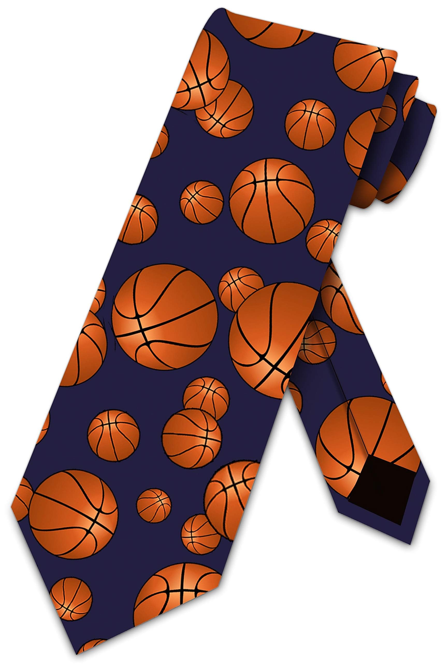 Three Rooker Basketball Pattern Men's Sports Necktie - Navy Blue Silk Tie for Basketball Coaches, Fans & Business Casual Wear
