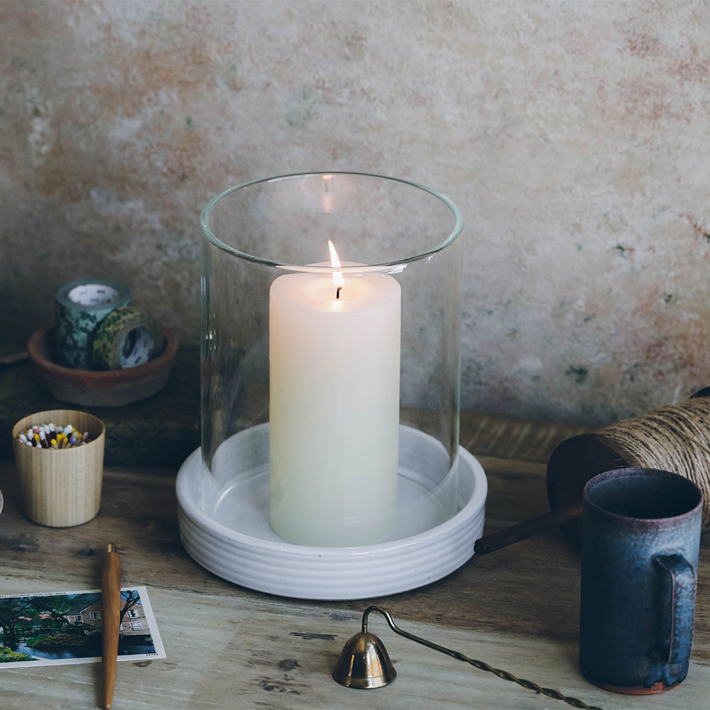 Handmade Stoneware Hurricane Candle Holder - Elegant Home Decor for Dining Table, Wedding Centerpiece & Cozy Living Room Ambiance