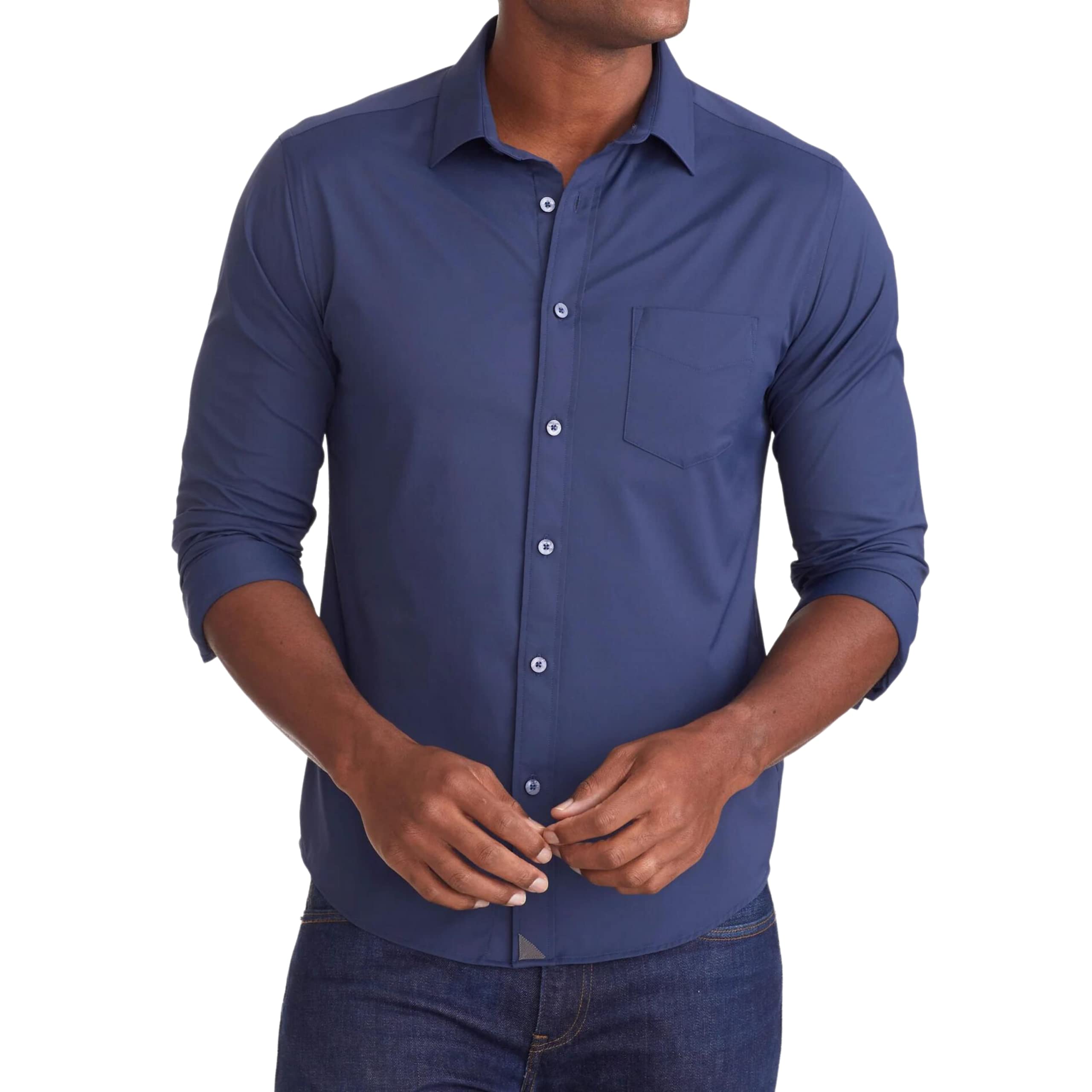 UNTUCKit Gironde Men's Long Sleeve Performance Shirt - Wrinkle-Free, Breathable, Regular Fit in Black | Perfect for Office, Casual Wear & Travel