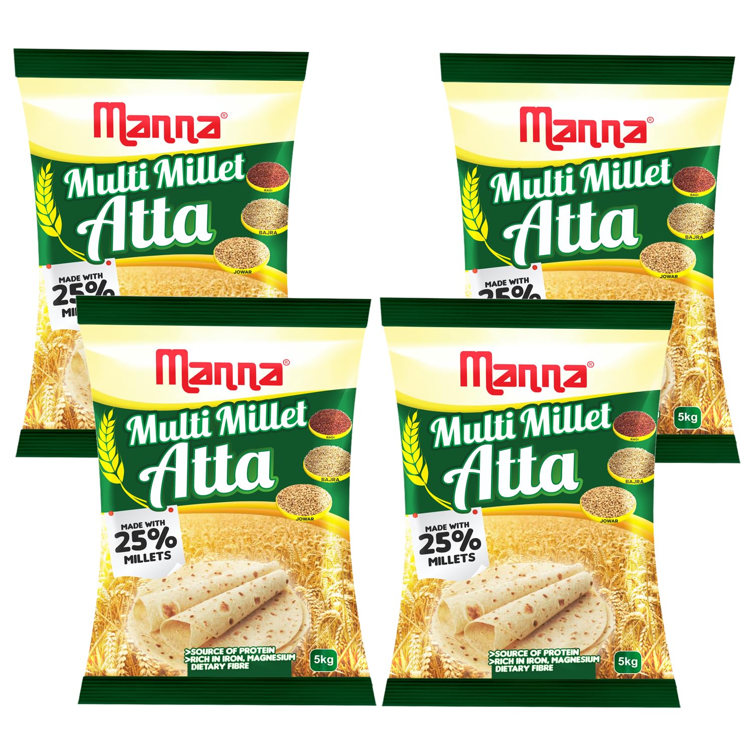 Organic Manna Multigrain Atta with Siridhanya Flour - 4kg Low GI Wheat Flour Blend | 25% Millet, High Protein & Fiber | Diabetic & Weight Loss Friendly | Perfect for Roti, Chapati & Healthy Baking