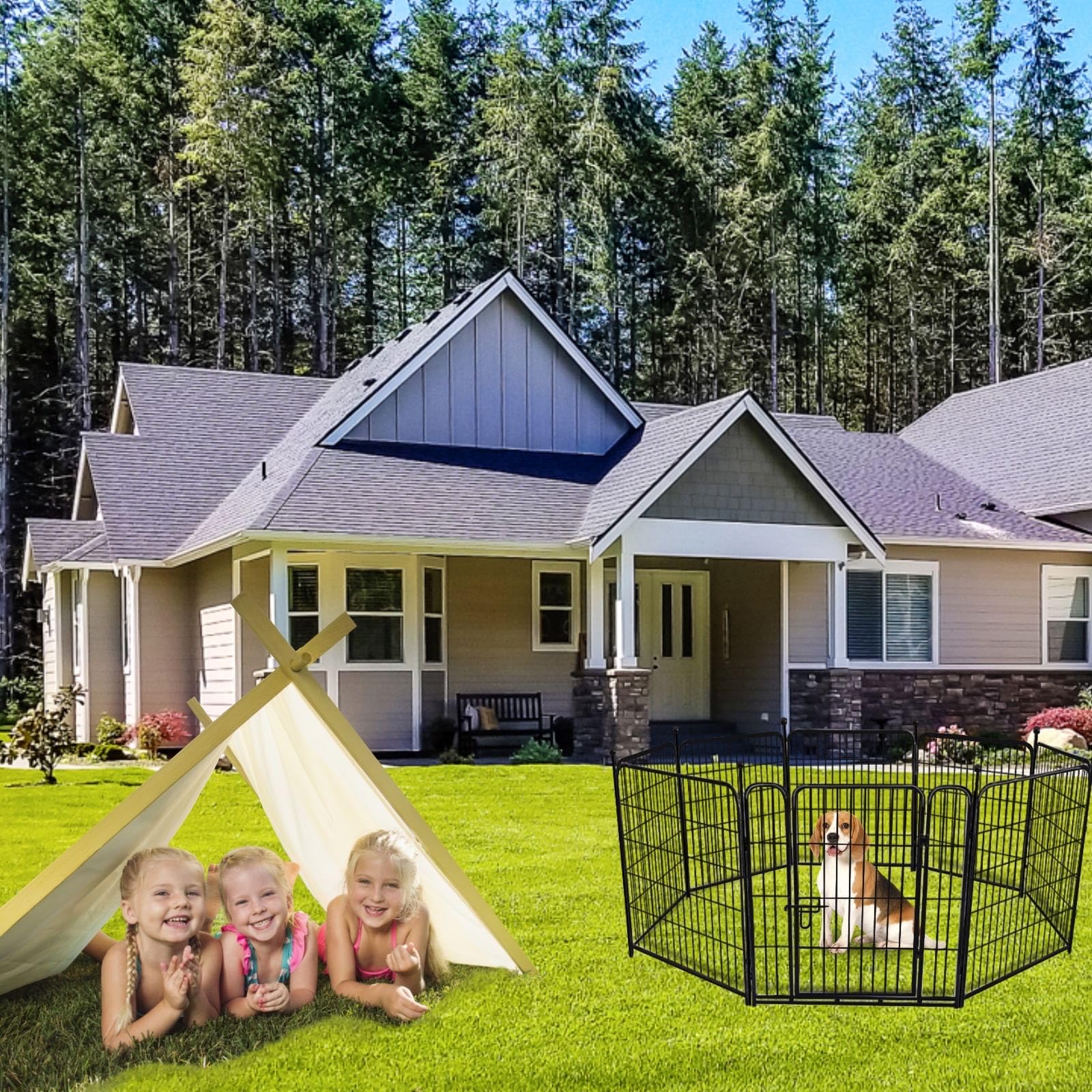 ADAVIN 36 Inch Tall Garden Fence with Low Threshold Door - 8 Panels (17.7 Ft Length) for Dog Playpen, Yard Barrier & Outdoor/Indoor Use - Durable Anti-Dig Pet Fence for Backyard, Lawn & Garden Protection