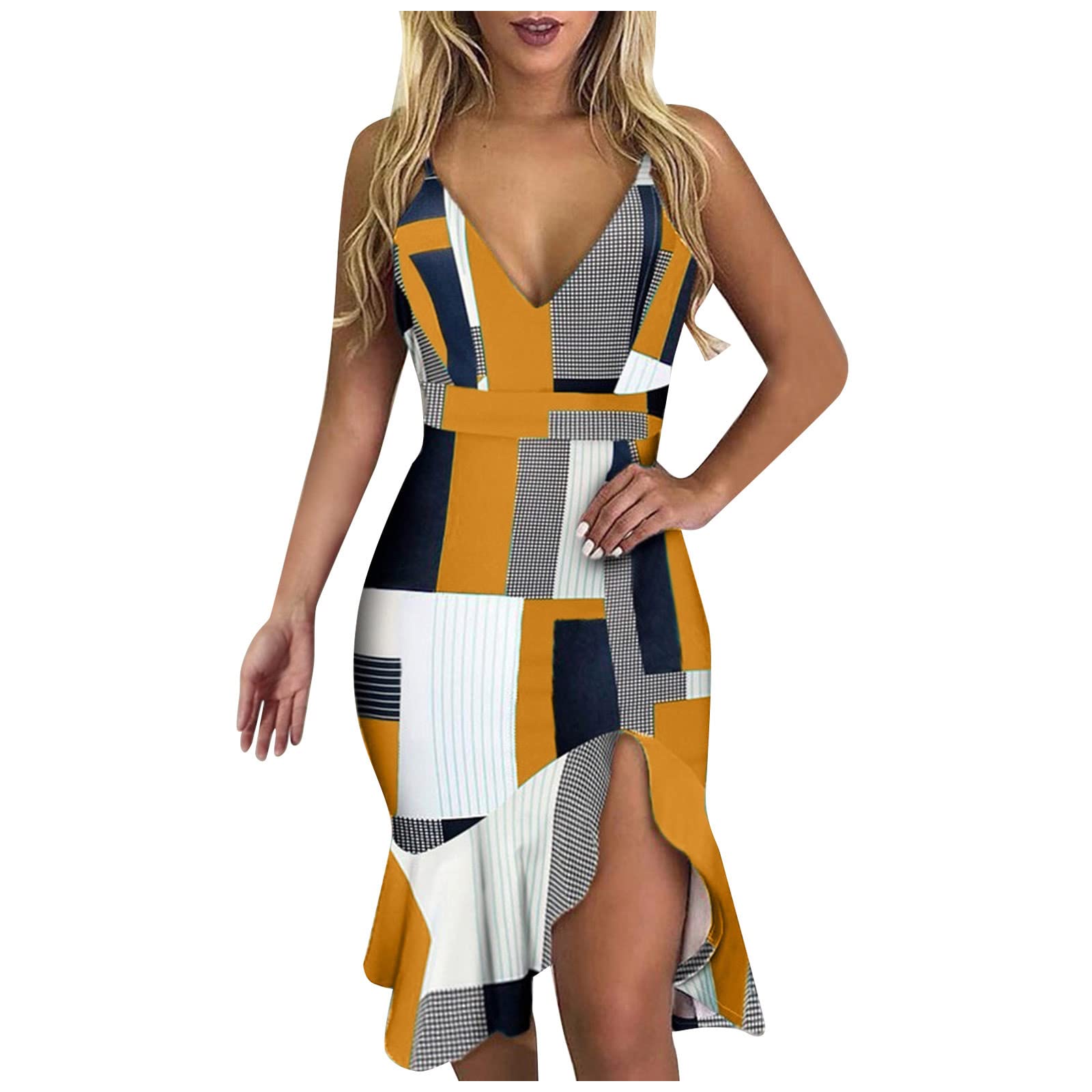 CUCUHAM Women's Summer Casual Patchwork Sling Sleeveless Irregular Dress - Flowy Boho Chic Dress for Beach, Vacation & Outdoor Parties