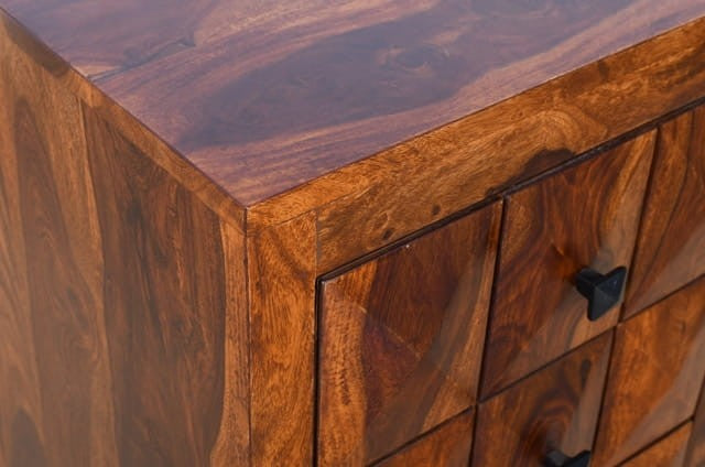 Premium Indian Sheesham Solid Wood Nightstand - 45x35x60cm Handcrafted Bedside Table with Diamond Design | Perfect for Bedroom, Guest Room & Apartment Decor