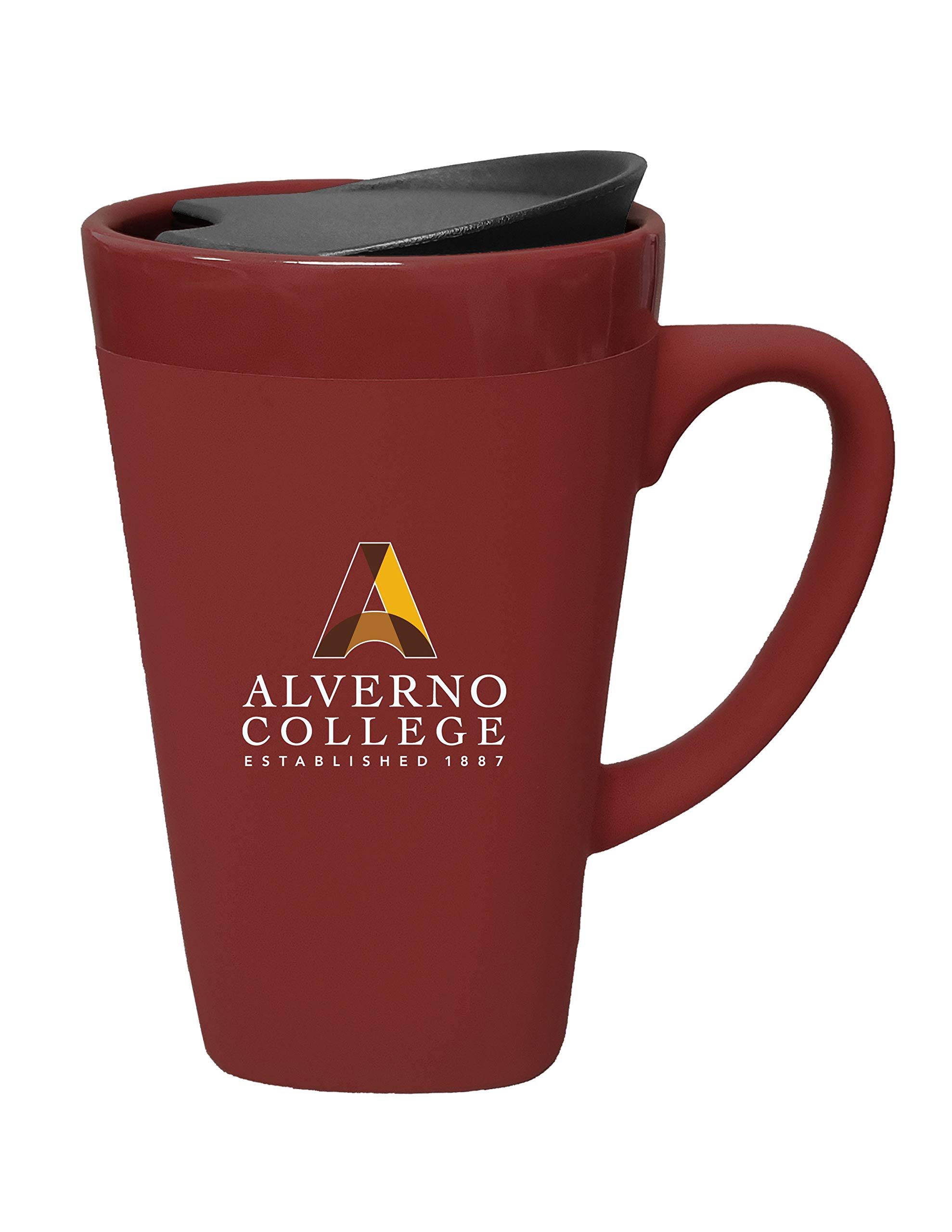 Alverno College Insulated Ceramic Travel Mug with Swivel Lid - 16oz Burgundy Coffee Cup for Hot & Cold Drinks - Perfect for College Students, Office Commute and Outdoor Activities