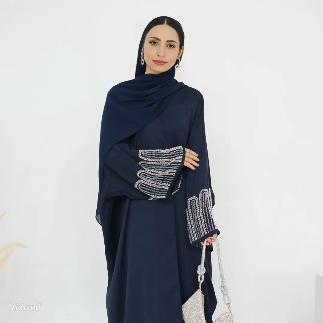 Elegant Beaded Cuff Nida Cardigan Open Abaya Dress for Women - Perfect for Special Occasions, Weddings & Evening Events