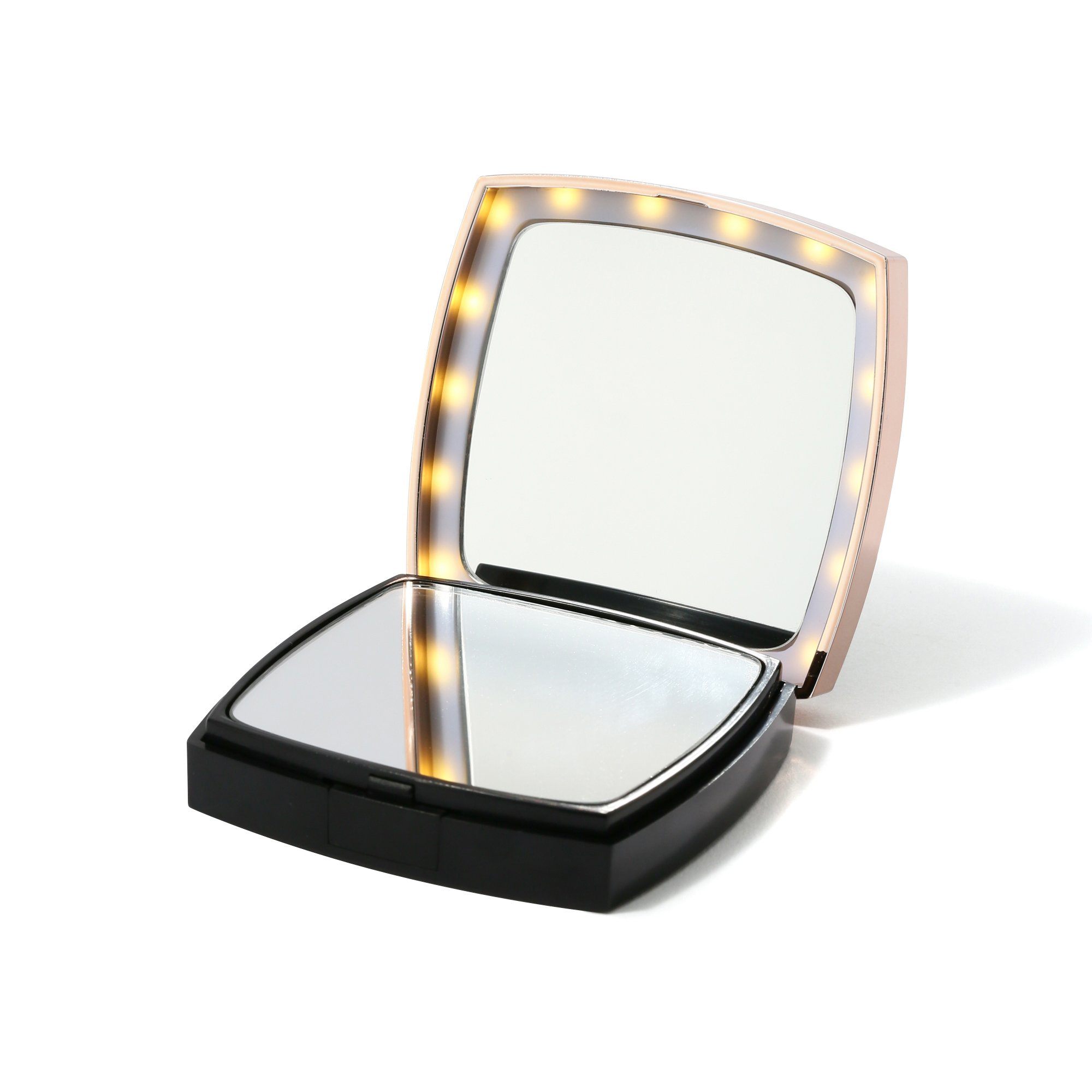 Blanche LED Compact Mirror with Bright Light - Portable Makeup Mirror for Travel, Home, and Vanity - Black