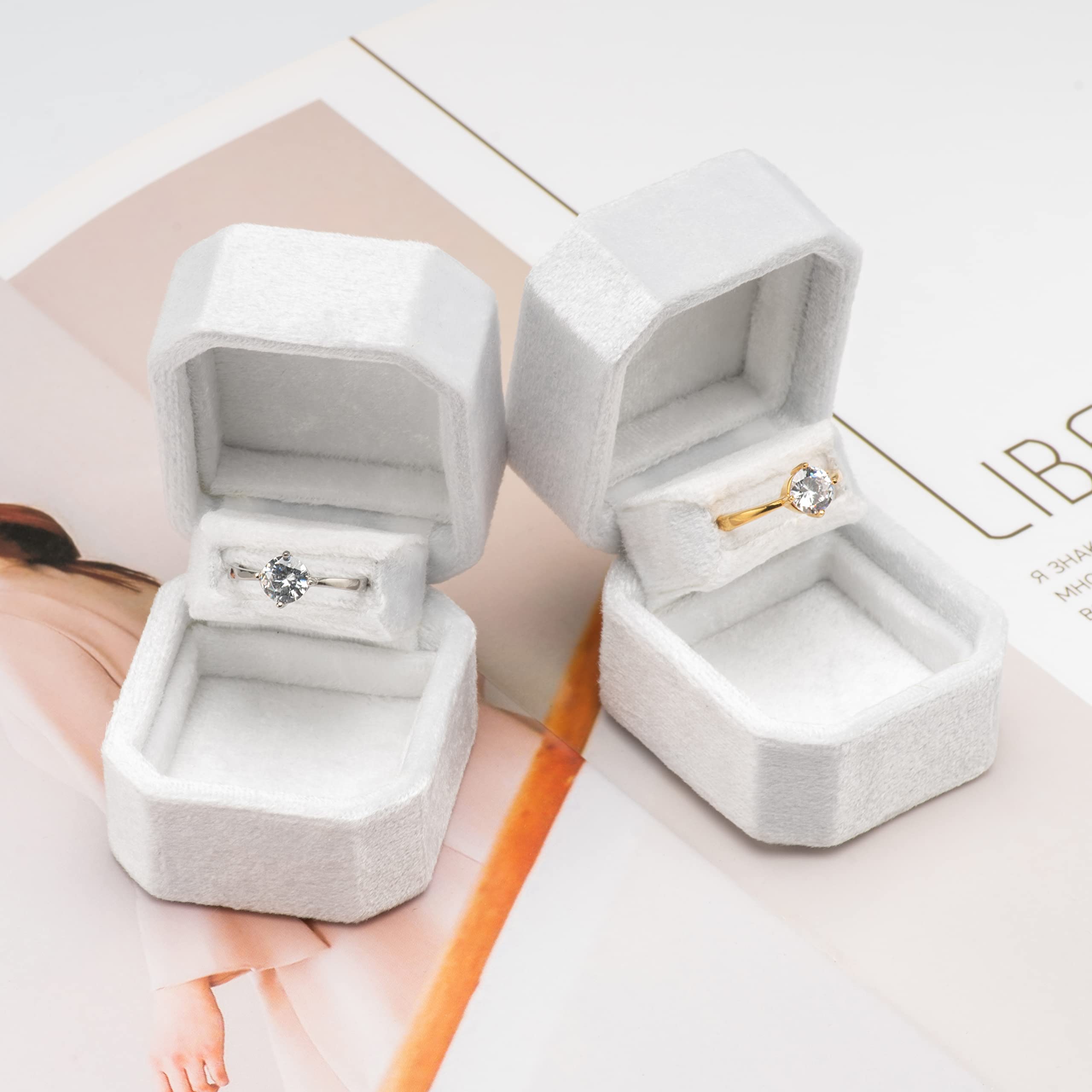 Velvet Ring Box for Engagement, Wedding, Proposal - Small Jewelry Gift Box with Soft Lining (White) - Perfect for Proposals, Anniversaries & Jewelry Storage