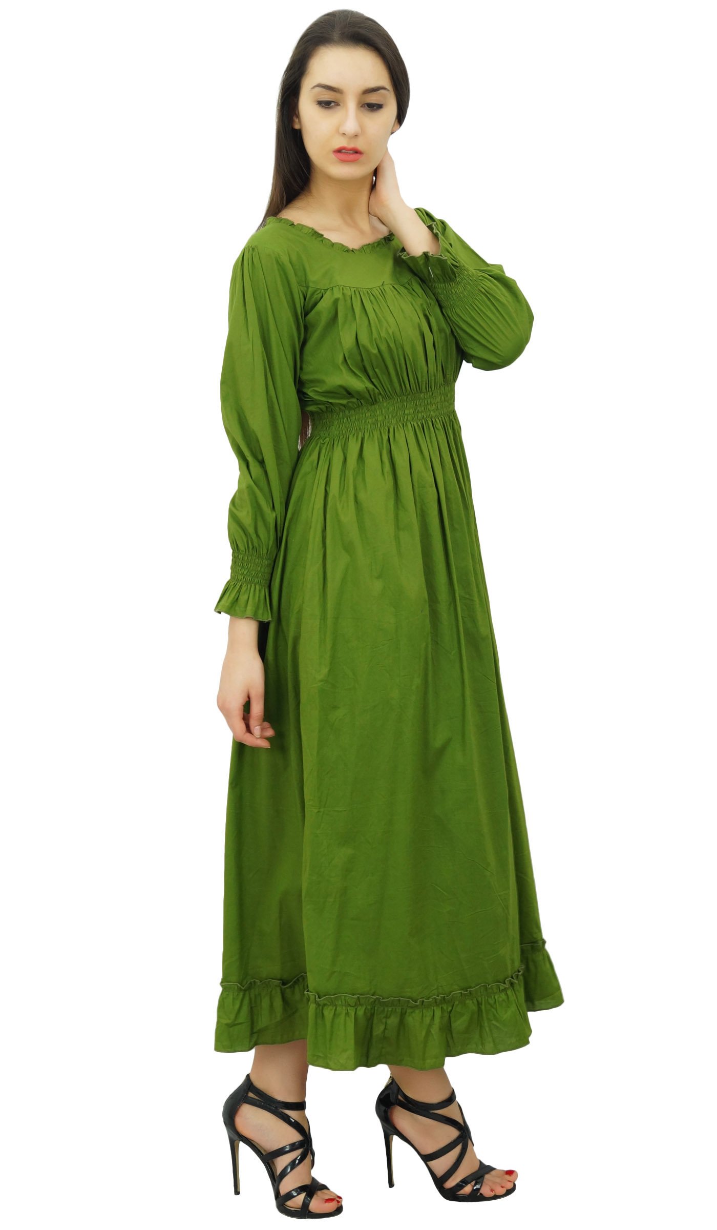 Bimba Women's Cotton Smocked Waist Long Maxi Dress - Comfortable Casual Summer Beach Dress for Vacation, Party & Everyday Wear