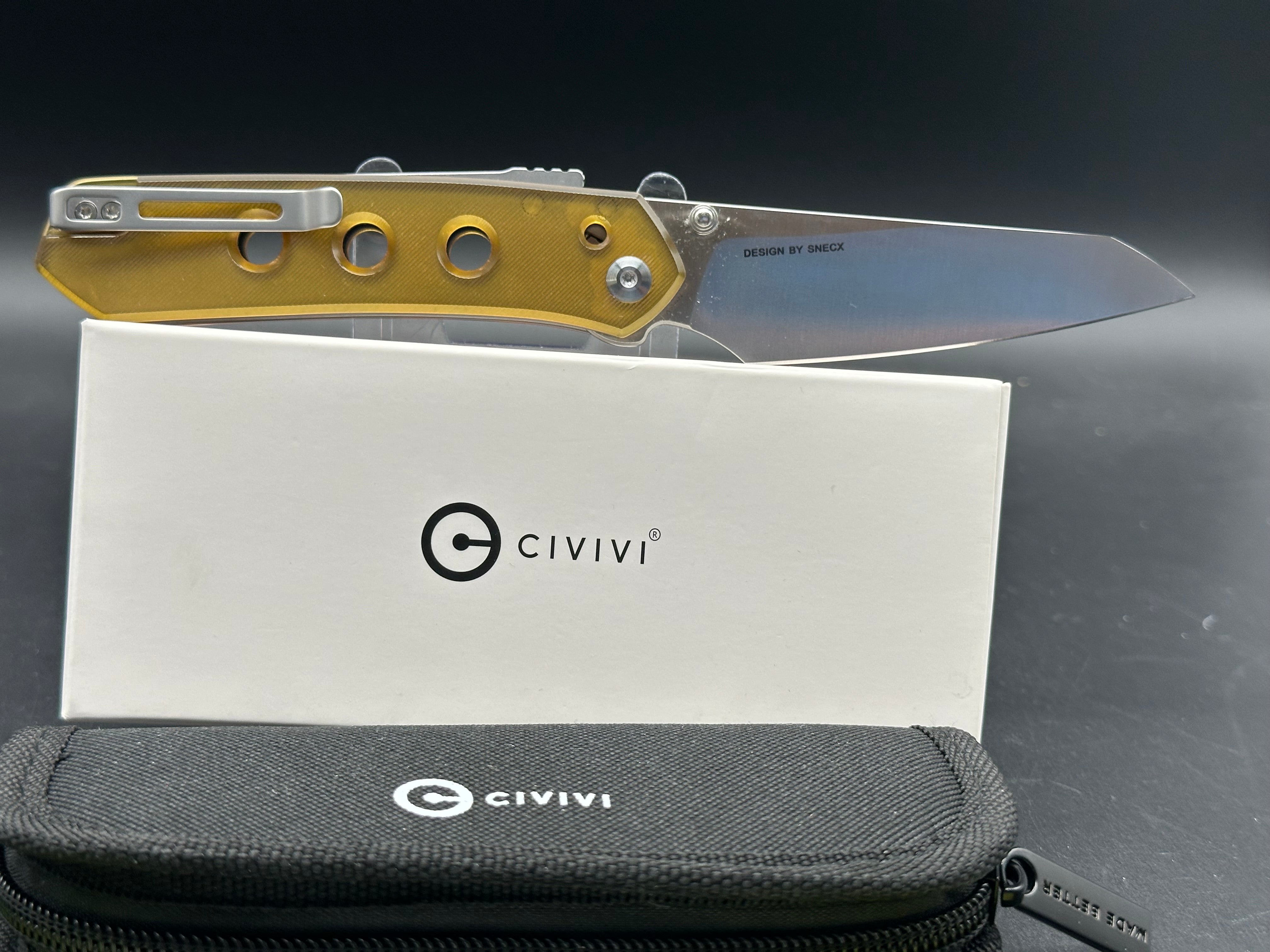 CIVIVI VISION FG Folding Knife - Polished Ultem Handle & Nitro-V Steel Blade - Reverse Tanto Design - EDC Pocket Knife for Camping, Hiking, and Everyday Carry