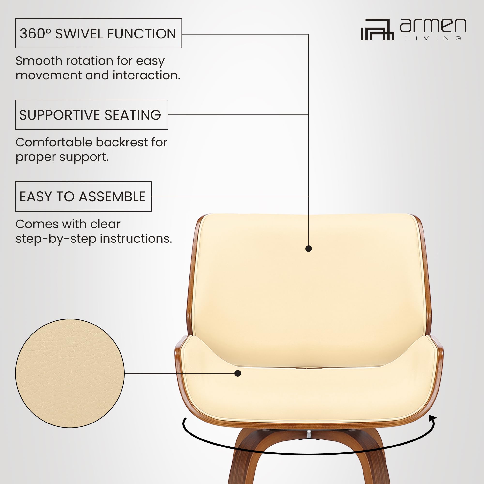 Armen Living Tyler Mid Century Modern Swivel Bar Stool - 30