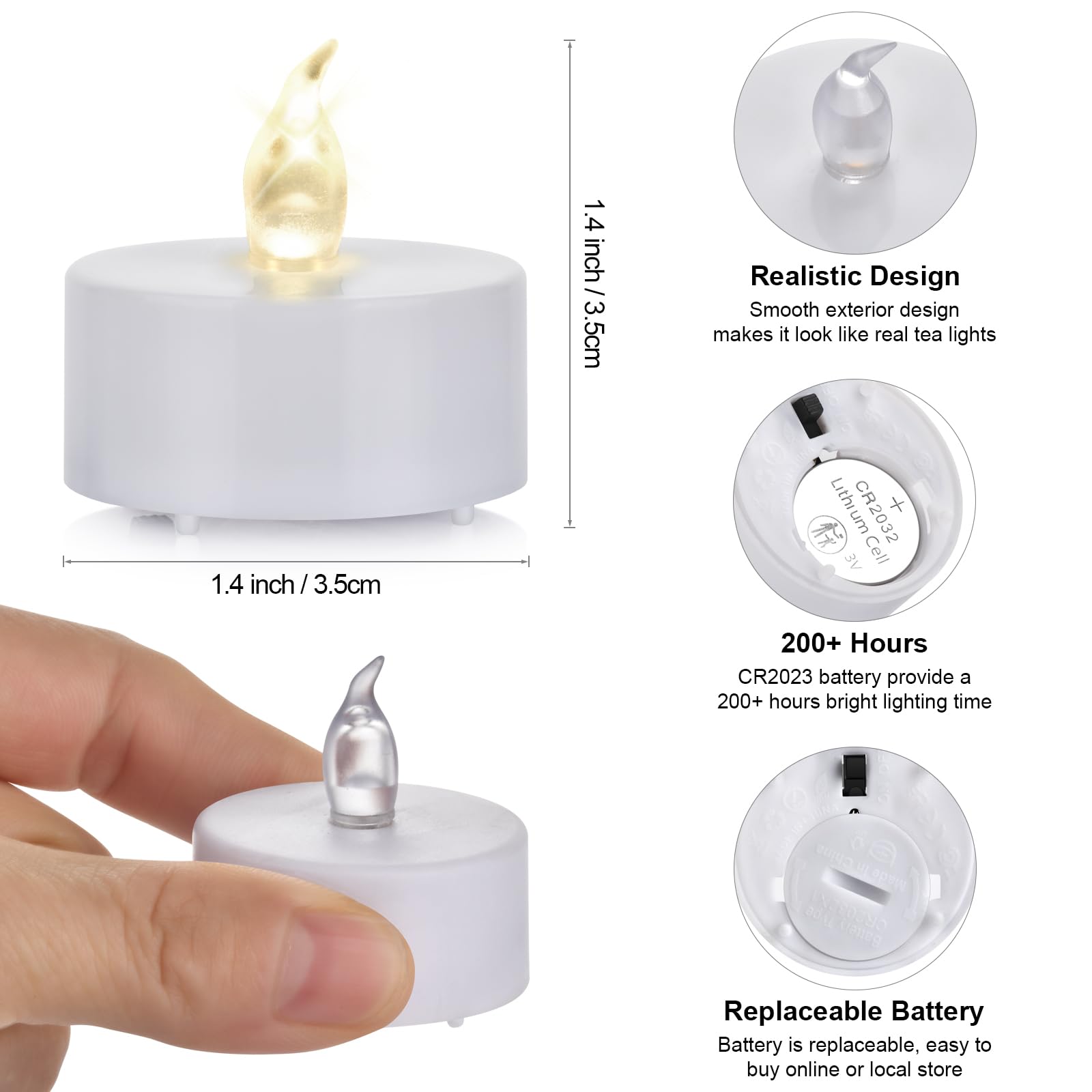 Hanzim 50-Pack LED Tea Light Candles - 100 Hours Battery Operated Flameless Candles with Realistic Flickering Effect, Warm White for Wedding, Party, Halloween, Christmas Decorations & Home Ambiance Lighting