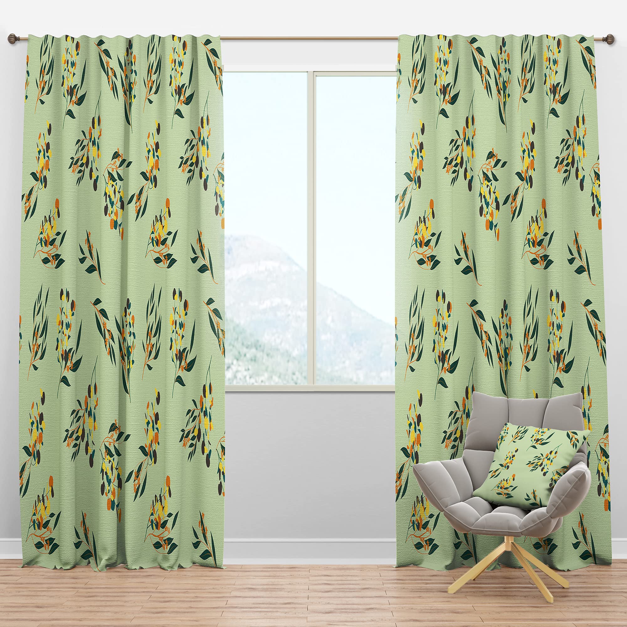 DesignQ Blackout Curtains - Thermal Insulated Single Panel (52x120) - Bright Eucalyptus Floral Pattern III for Bedroom & Living Room | Energy Saving, Noise Reducing Window Drapes for Better Sleep & Home Decor