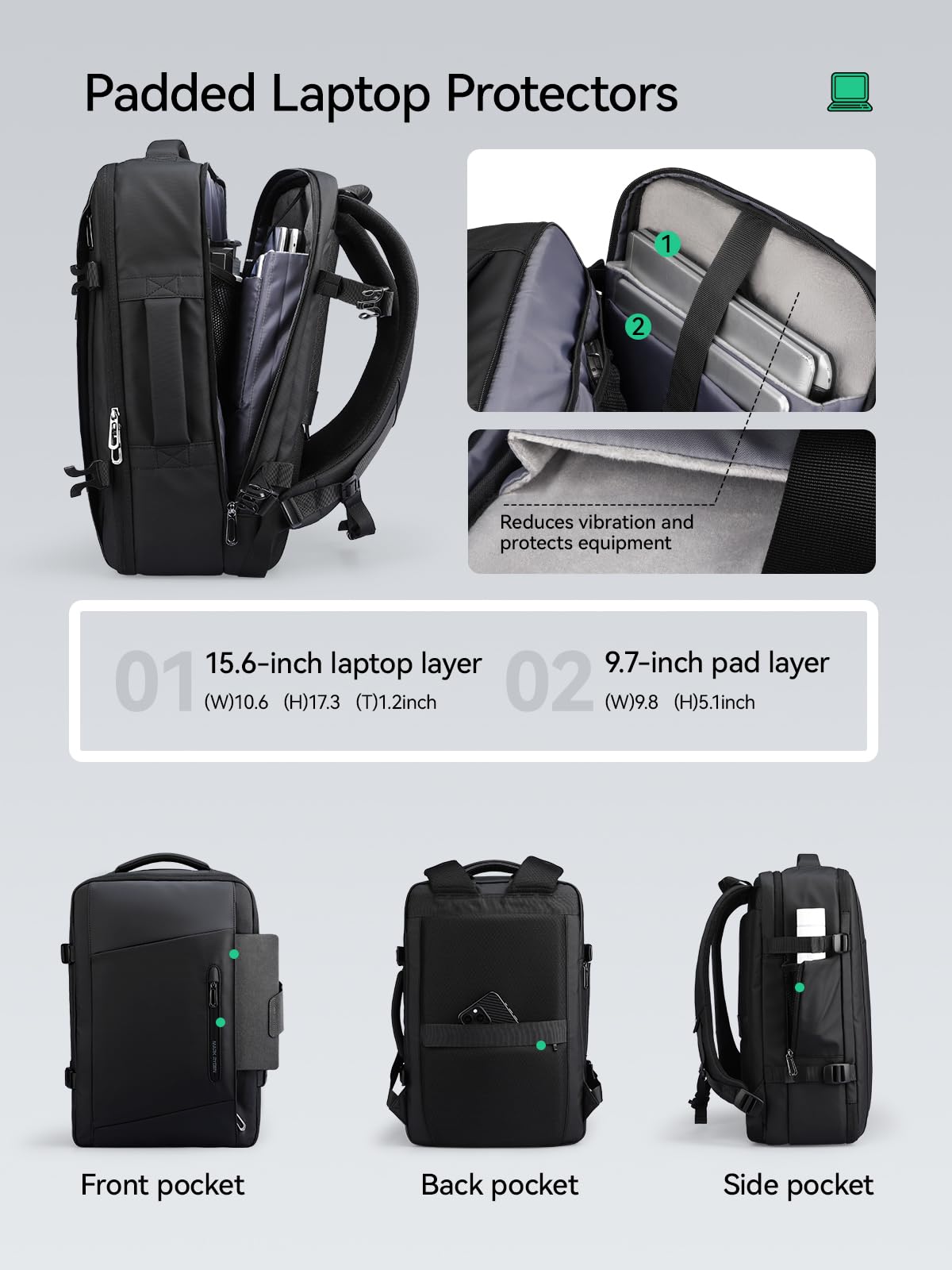 Mark Ryden 35L Vacuum Compression Laptop Backpack with Air Pump & Water Bottle Pocket - Perfect for Travel, Business, College & Camping | Durable Carry-on Backpack for Work Commute, Weekend Getaways & Outdoor Adventures