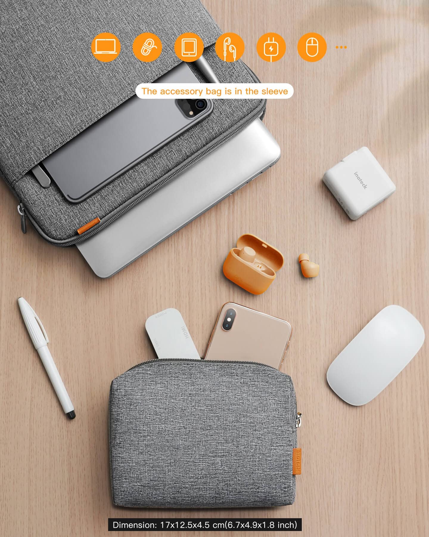 Inateck 14 Inch Laptop Sleeve Case with 360° Protection & Wireless Mouse Bundle - Compatible with Most 14