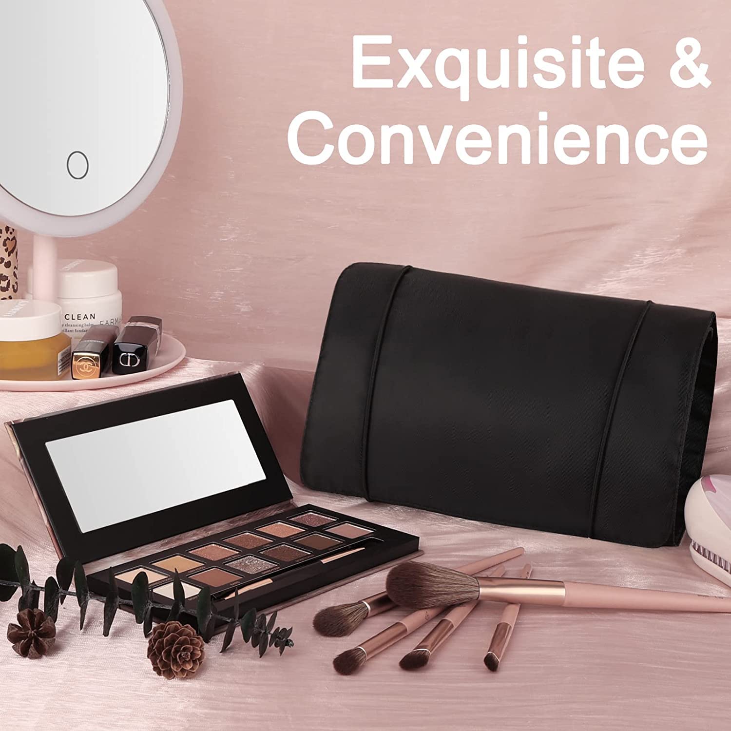 VALAMJI 4-in-1 Detachable Hanging Toiletry Bag - Foldable Travel Makeup Organizer with Removable Dividers, Portable Cosmetic Bag for Women & Girls (Black) - Perfect for Travel, Camping & Gym Essentials