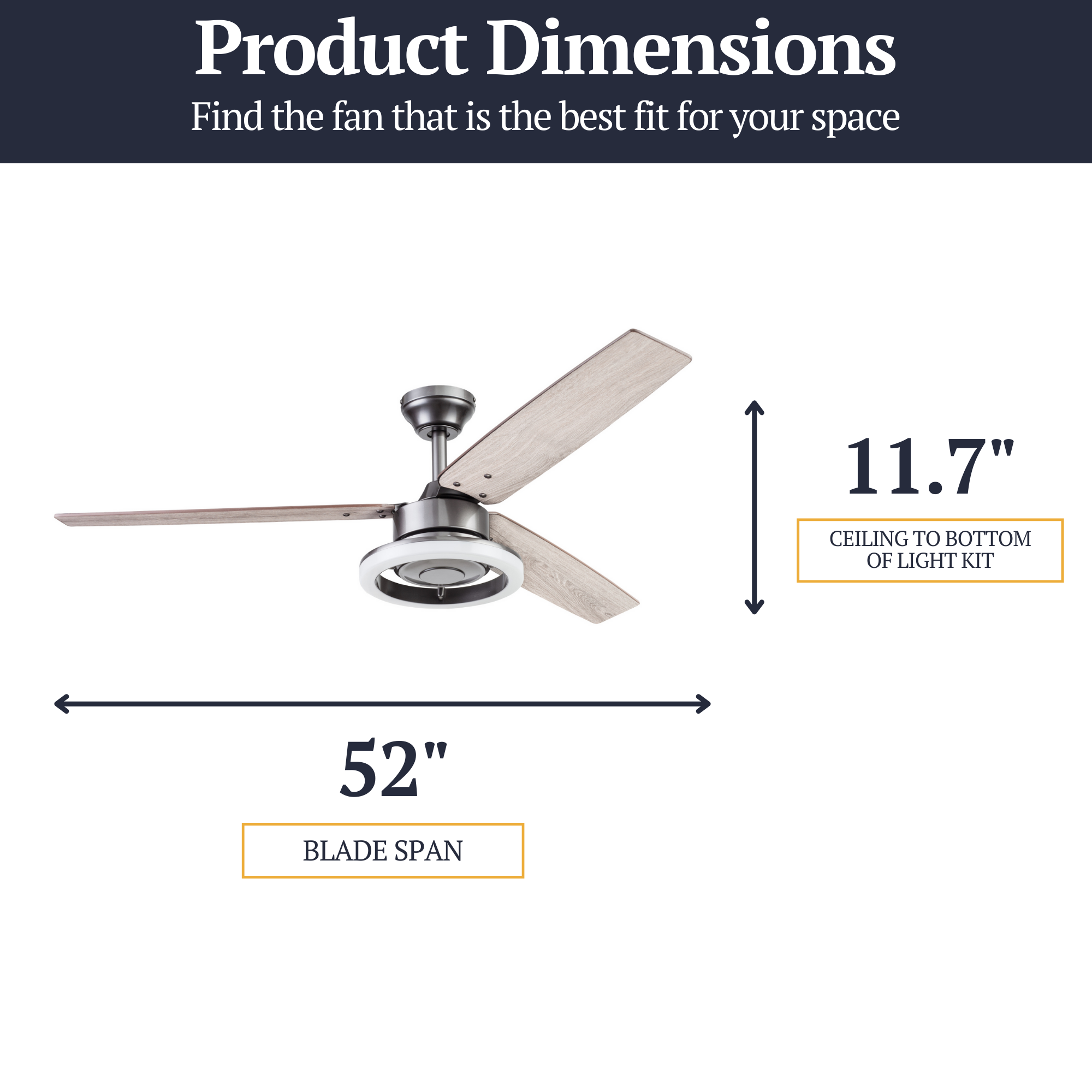 52 Inch Orbis Ceiling Fan with Remote Control in Gun Metal Finish - Perfect for Living Room, Bedroom, and Outdoor Spaces