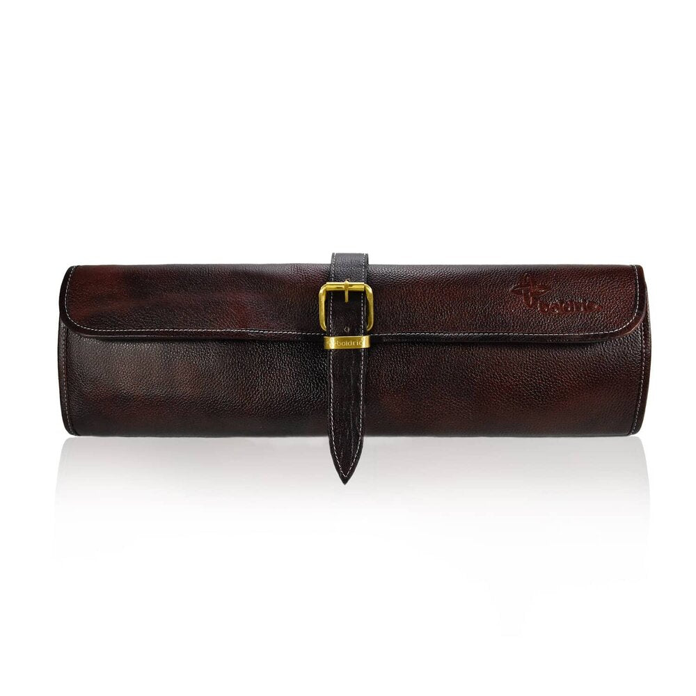 BOLB122 8-Pocket Brown Leather Knife Roll Bag with Buckle - Perfect for Chefs, Butchers & Outdoor Enthusiasts - Durable & Stylish Knife Storage for Kitchen, Hunting & Camping