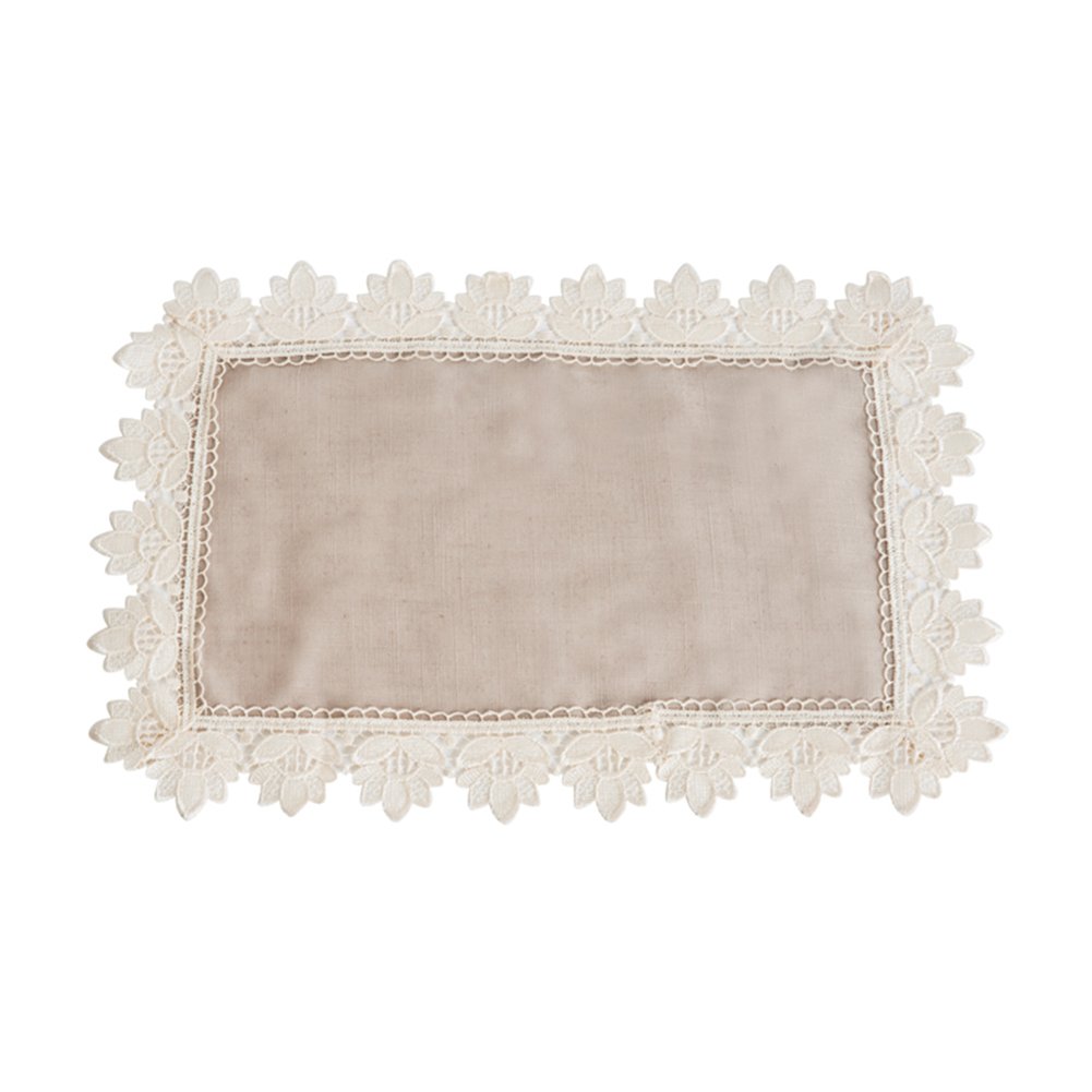 Fennco Styles Venetto Lace Trimmed Elegant Placemats Set of 4 - 12x18 Inch Taupe Table Mats for Dining Room, Kitchen, Holiday Decor & Special Events | Perfect for Thanksgiving, Christmas Dinner & Family Gatherings