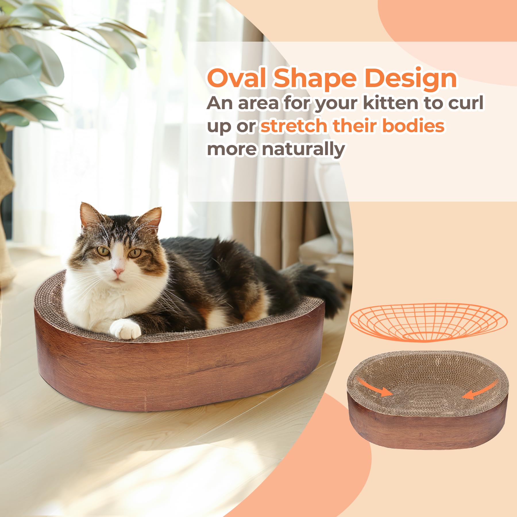ComSaf Durable Corrugated Cardboard Cat Scratcher Bed & Lounge - Long Lasting Scratch Pad Board for Indoor Cats to Protect Furniture & Sofa (Oval Shape) - Perfect for Playtime, Napping & Protecting Your Home Decor