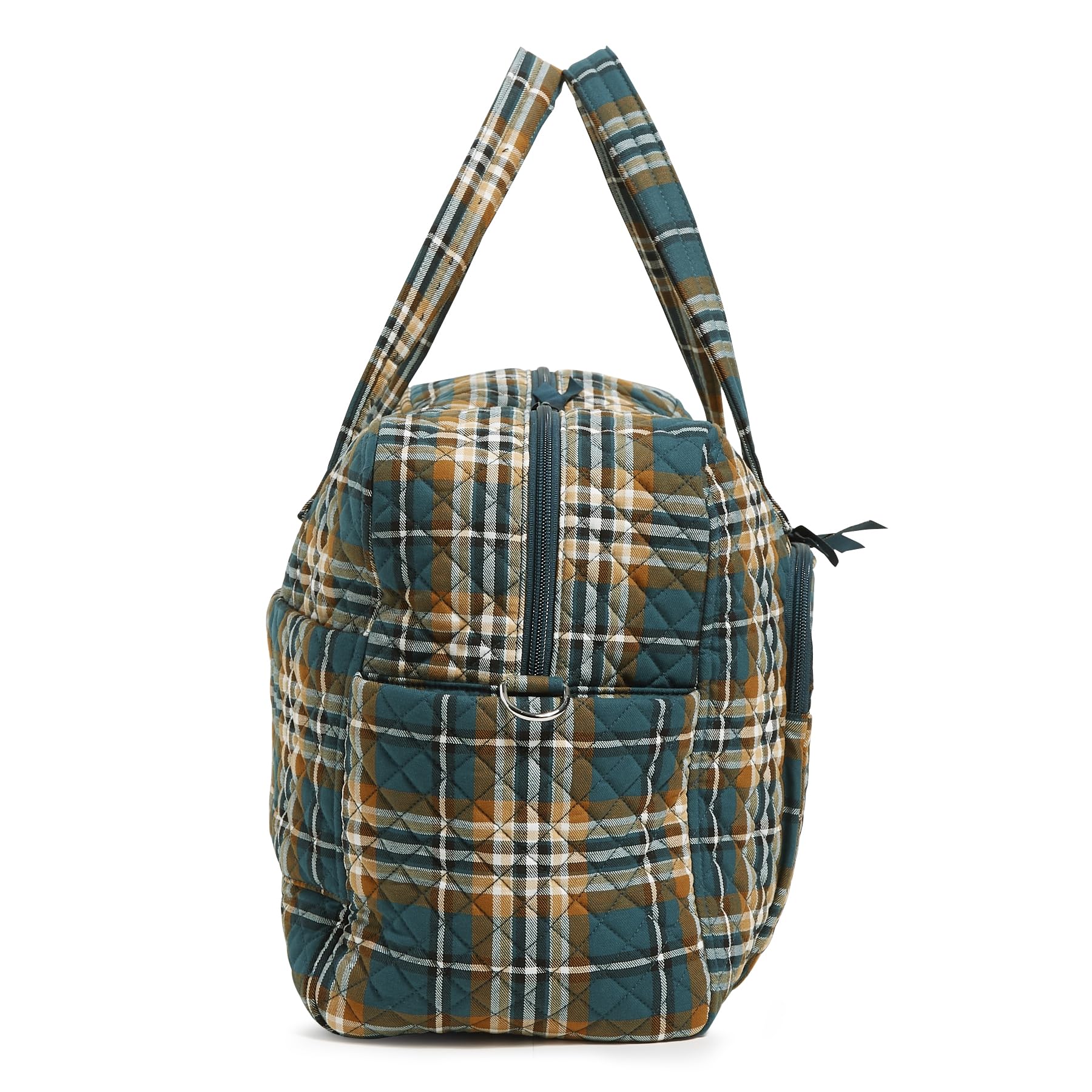 Vera Bradley Women's Cotton Weekender Travel Bag - Orchard Plaid - Spacious Overnight & Weekend Getaway Tote - Perfect for Travel, Gym, Beach & Carry-On
