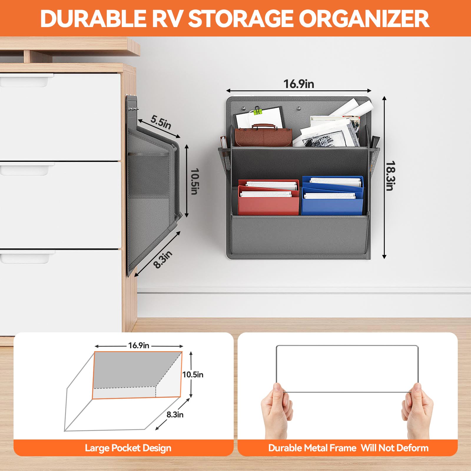 2 Pack RV Shoe Organizer with Sticky Adhesive Tape - Over The Door Hanging Shoe Storage with Deep Pockets for Campers, Space Saving Wall Mount Closet Organizer (Grey) - Perfect for RVs, Trailers, Tiny Homes & Small Closets