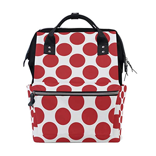 Large Capacity Waterproof Diaper Bag Backpack for Baby Care - Multi-Function Travel Tote with Red Polka Dots Print, Stylish Baby Changing Bag for Moms & Dads | Perfect for Daycare, Travel & Family Outings