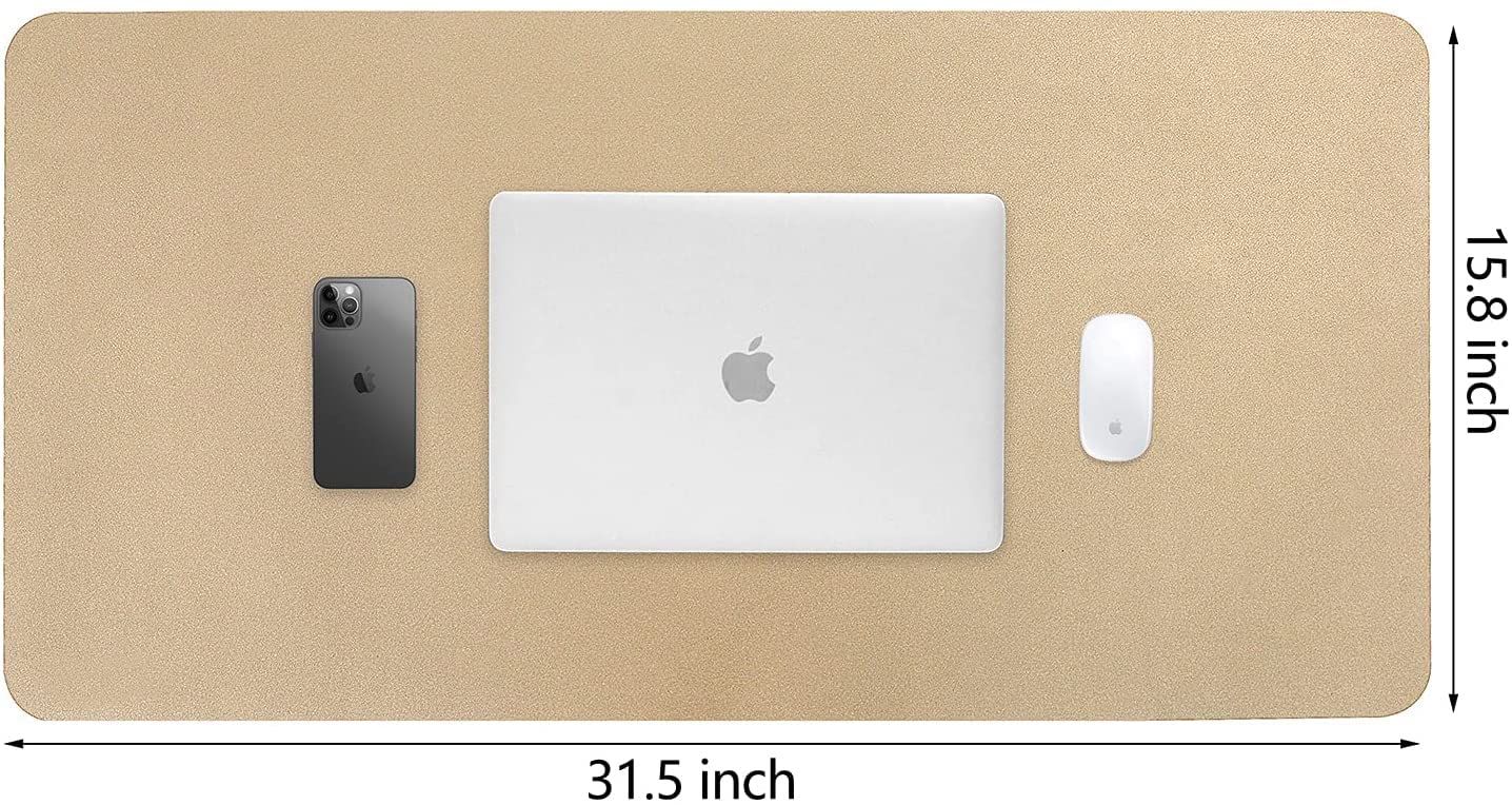 Premium HofferRuffer Faux Leather Desk Pad - Waterproof Office Desk Protector Mat for Keyboard & Mouse, Dual-Sided Design for Home & Office Use (Gold, 31.5