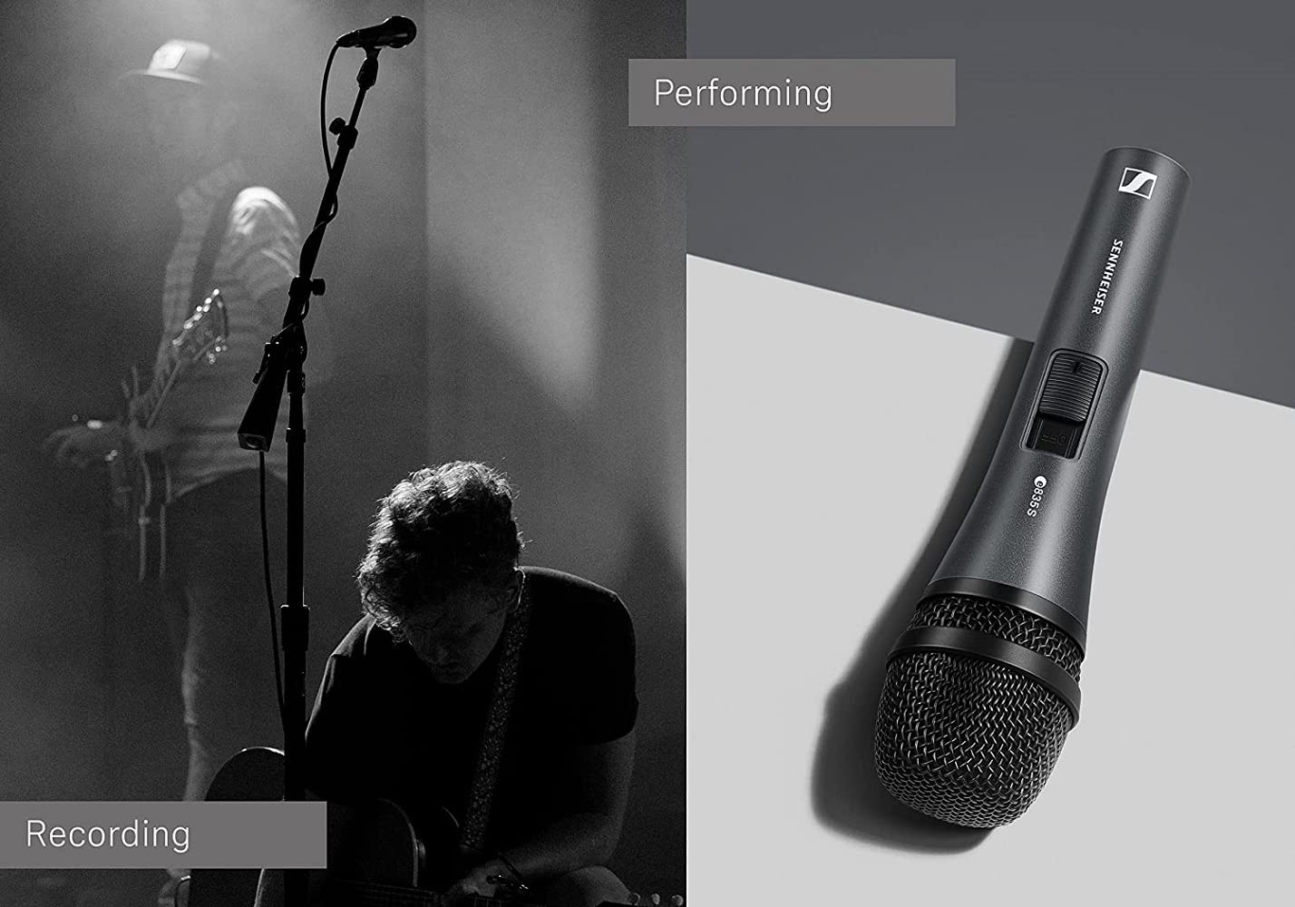 Sennheiser E835-S Professional Dynamic Cardioid Vocal Microphone with On/Off Switch - Ideal for Live Performances, Studio Recording & Podcasting