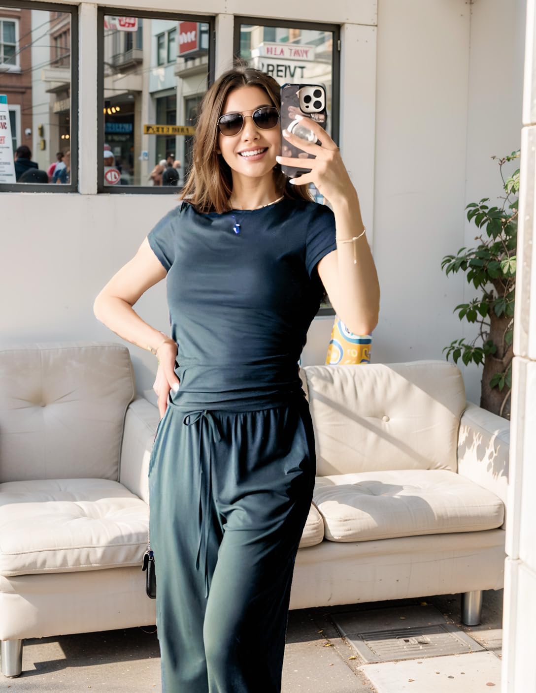 LICOBOD Women's 2-Piece Lounge Set - Comfy Vacation Travel Biker Outfits, Casual Shorts & Tracksuit for Workout, Streetwear | Perfect for Yoga, Gym, Running, Travel & Relaxing at Home