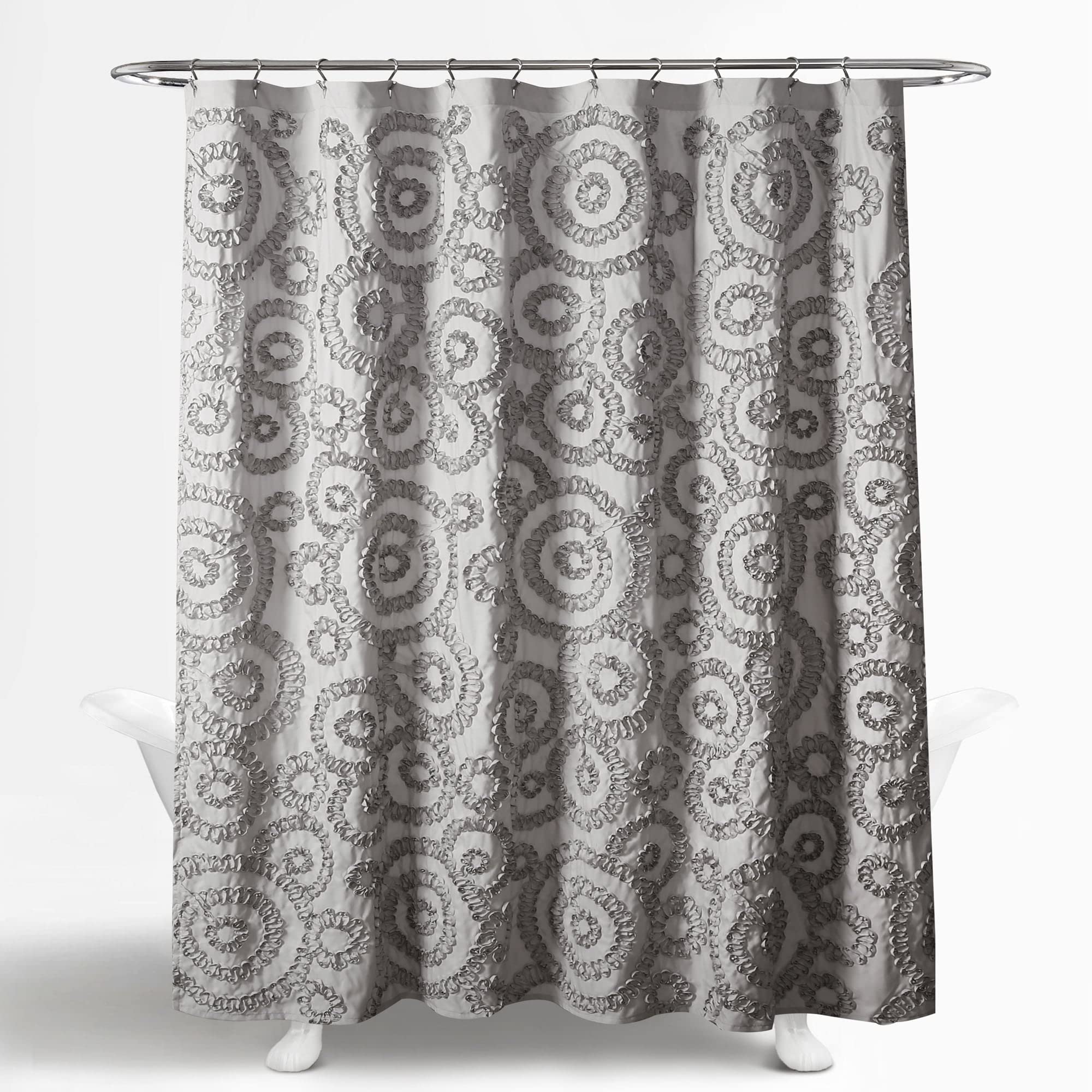 Lush Decor Keila Shower Curtain 78x54 Inches - Waterproof Gray Bathroom Curtain for Modern & Farmhouse Style - Perfect for Bathroom Decor & Spa-Like Shower Experience