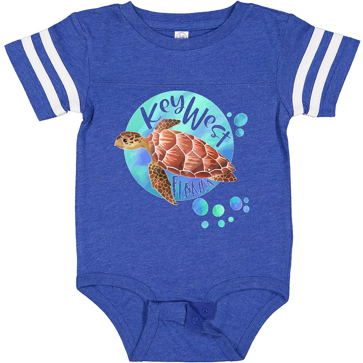 Inktastic Key West Florida Swimming Sea Turtle with Bubbles Baby Bodysuit - Soft Cotton Infant Bodysuit for Beach Vacation & Summer Outfits