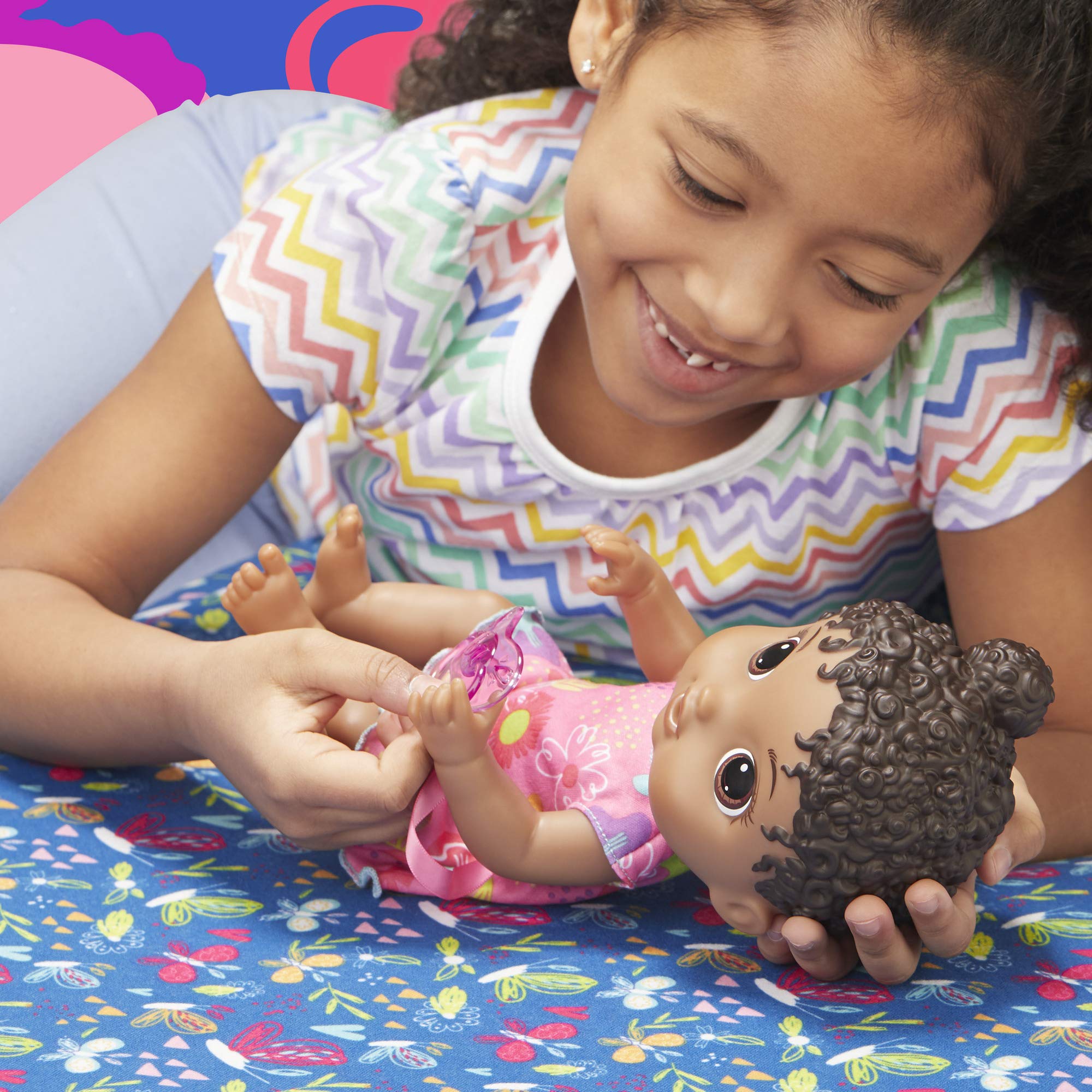 Baby Alive Lil Sounds Interactive Black Hair Baby Doll for Kids Ages 3+ | 10 Realistic Sound Effects (Giggles, Cries) with Pacifier | Perfect Gift for Toddlers, Pretend Play & Role Playing Games