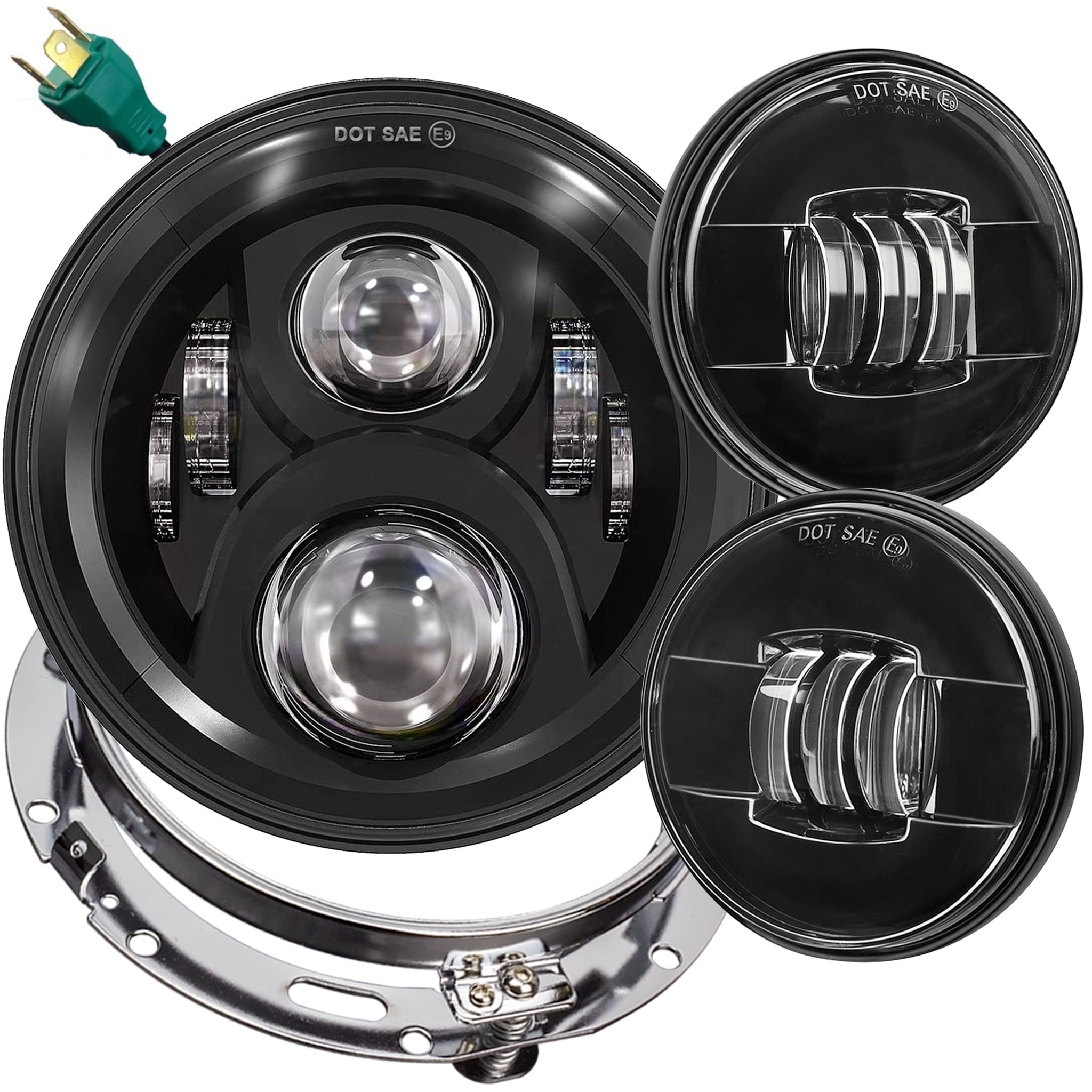 7 LED Headlight & 4.5 LED Passing Light Kit for Harley & Indian Motorcycles - Generation II Black | High Visibility Night Riding & Off-Road Adventure Lighting