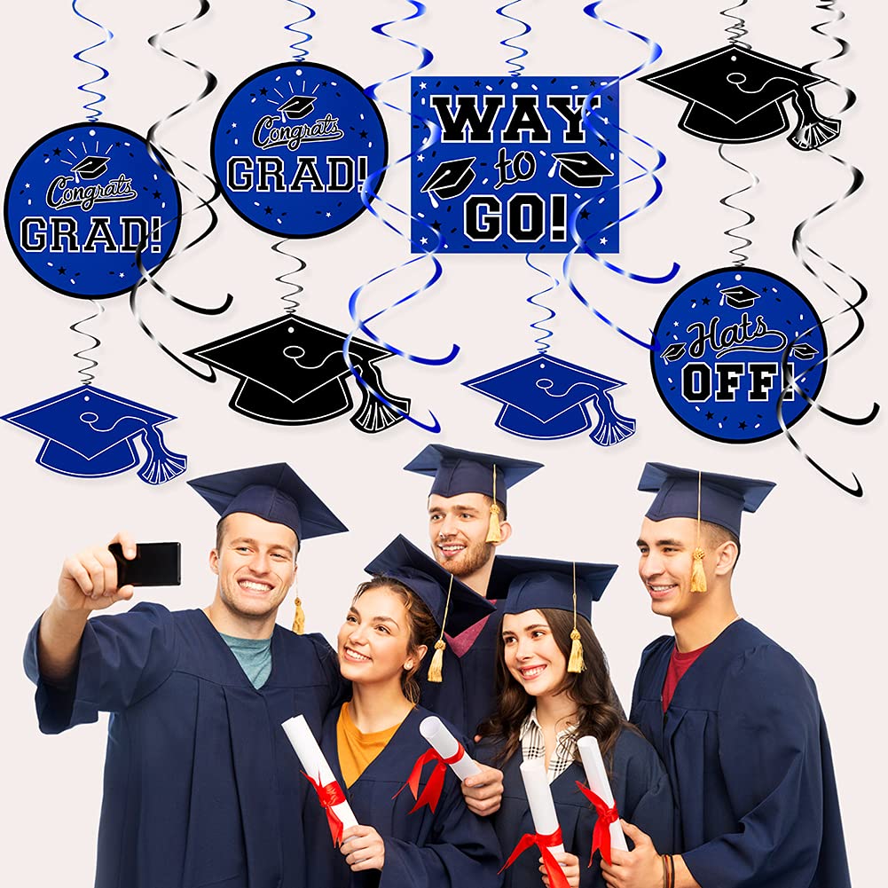 2025 Graduation Party Decorations - Blue Hanging Swirl Decor for Grad Party, Congratulations Decorations (Pre-Assembled) | Perfect for Graduation Ceremonies, School Events & Celebration Parties