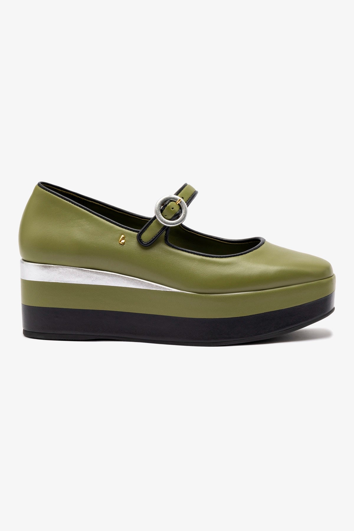 Blair Flatform Sandals in Seaweed, Black Leather & Silver Metallic Leather - Perfect for Summer Outfits, Beach Vacations & Casual Wear