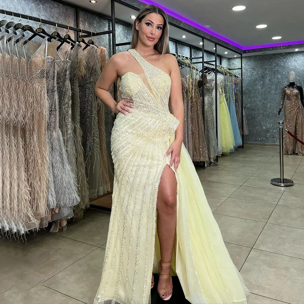 Serene Hill Lilac Mermaid Evening Gown with Overskirt - Elegant One Shoulder Beaded Prom Dress for Women | Luxury Party Wear for Weddings, Galas & Formal Events