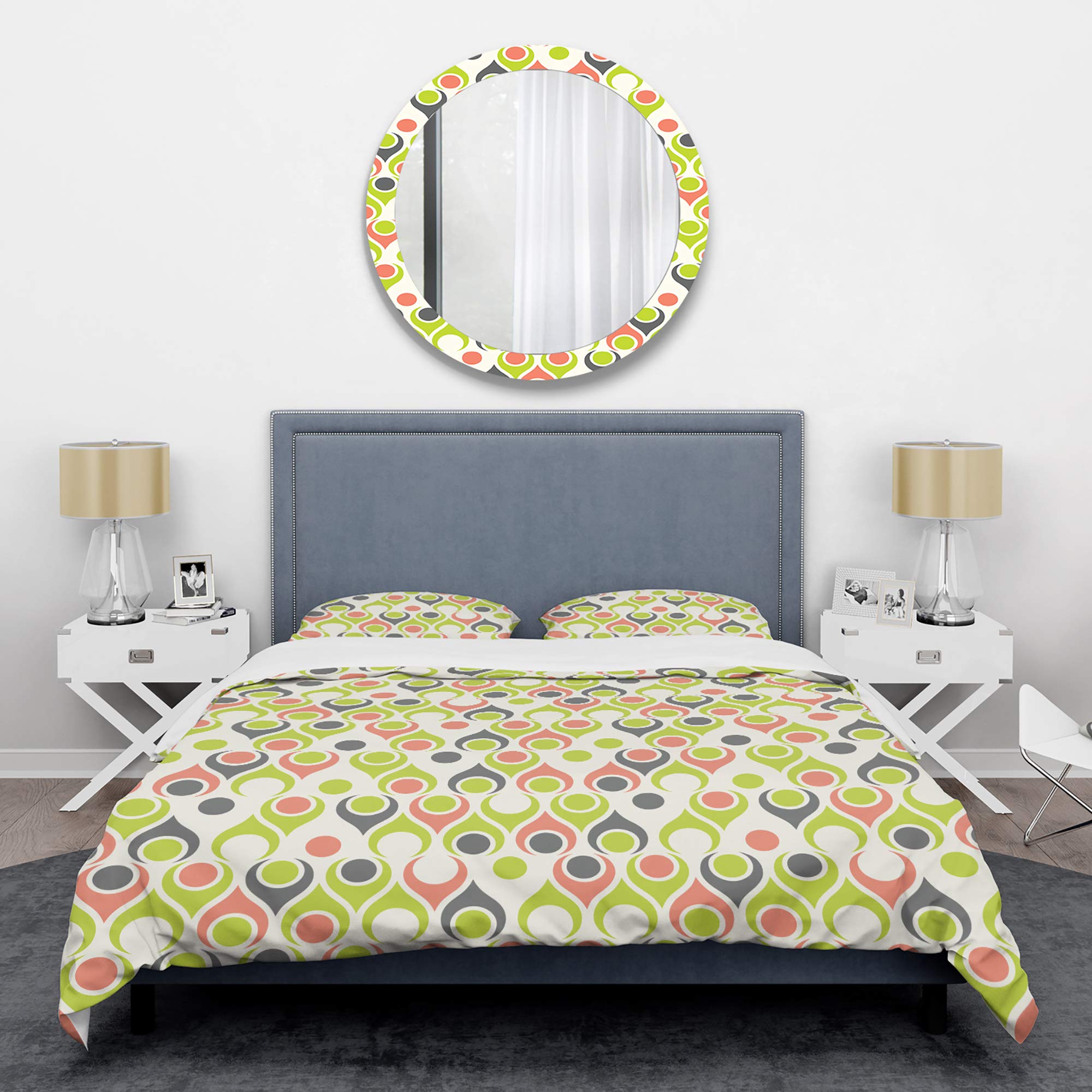 DesignQ Retro Abstract Drops II Mid-Century Modern Duvet Cover Set - Green Twin Size 3-Piece All Season Bedding | Perfect for Vintage Inspired Bedrooms, Guest Rooms & Boho Chic Home Decor