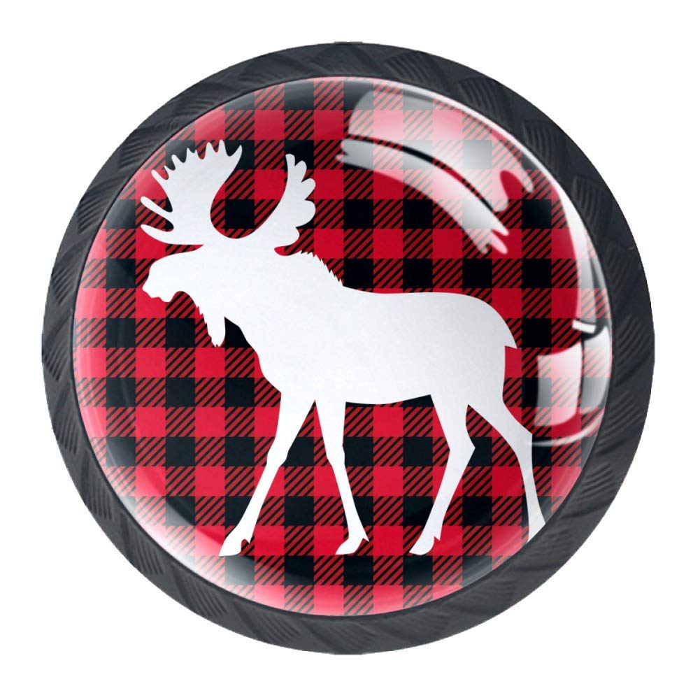 4 Pcs Lumberjack with Moose Cabinet Knobs - Unique Drawer Pull Handles for Kitchen & Bathroom - Rustic Dresser Hardware for Cabinets, Wardrobes & Furniture Makeover