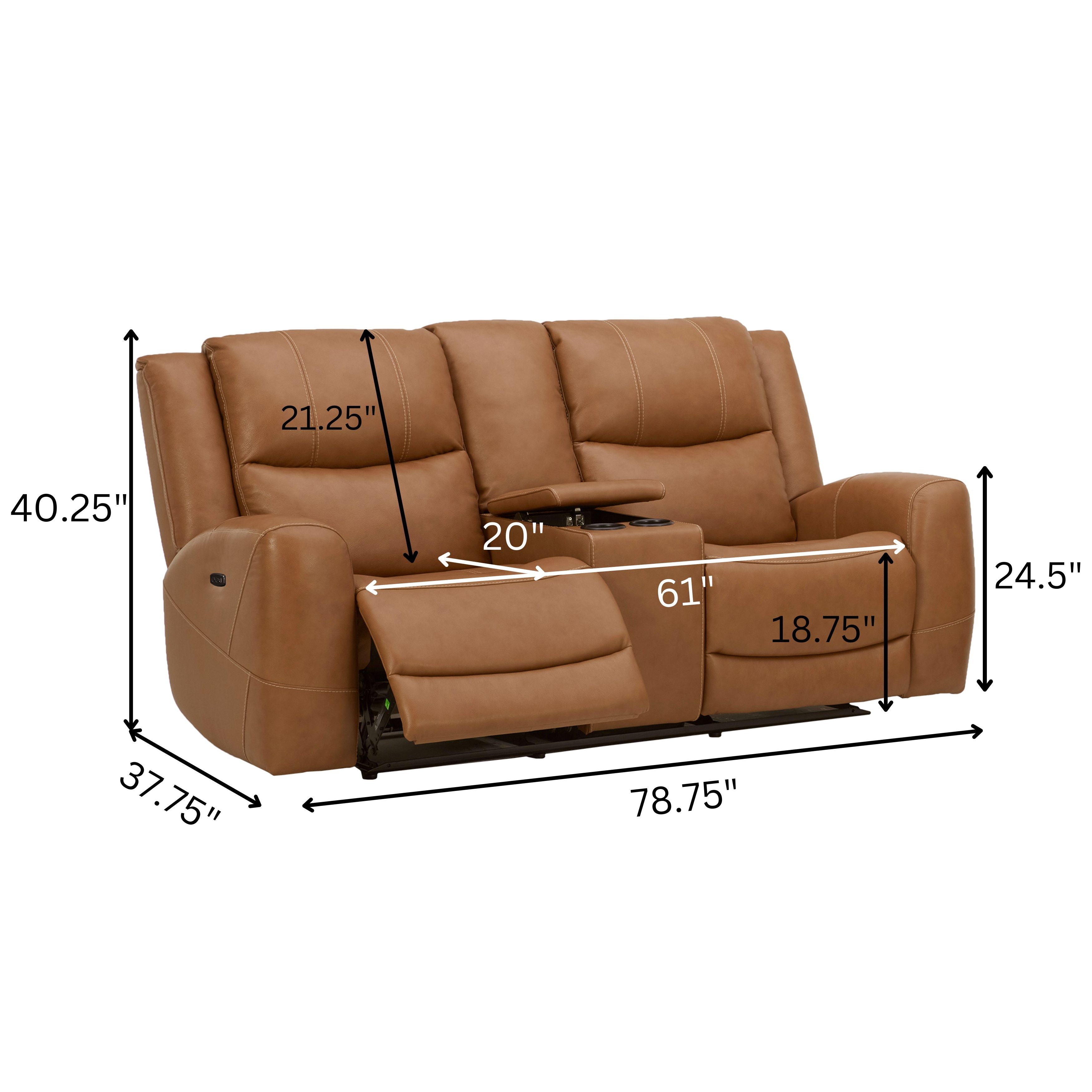 Roundhill Furniture Cozura Genuine Leather Power Reclining Loveseat with Console - Dual Motor, USB Charging & Cup Holders - Perfect for Living Room, Home Theater & Family Gatherings