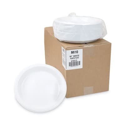 Pactiv Evergreen Meadoware Impact-Resistant Plastic Plates - 10.25 Inch White Dinner Plates (Pack of 500) - Durable Disposable Tableware for Parties, Picnics & Catering Events
