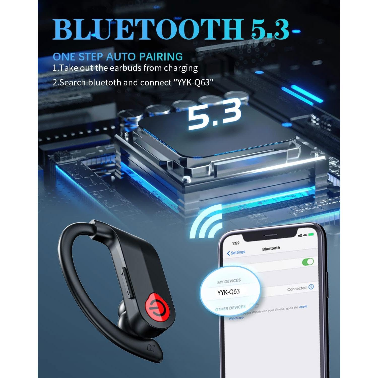 Wireless Bluetooth Earbuds with Ear Hooks - TWS Stereo Headphones with Charging Case, Noise Cancelling Mic - Compatible with Motorola Moto G Power 5G (2025)/Moto G 5G (2025) - Perfect for Running, Workouts & Hands-Free Calls