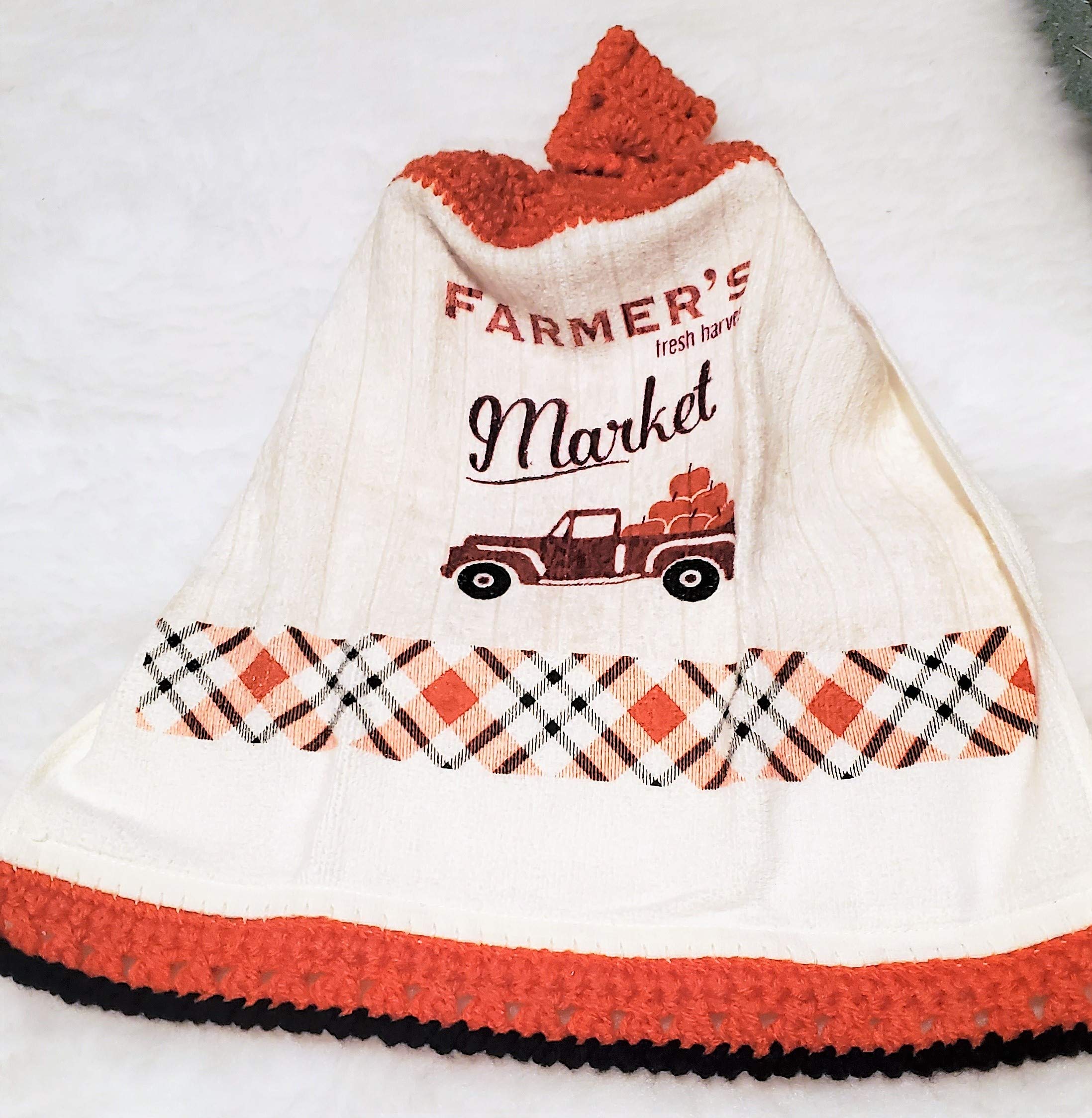 Farmer's Market 3-Piece Kitchen Set - Crochet Top Hanging Towel, Pot Holder & Oven Mitt with Decorative Trim for Farmhouse Style Cooking & Baking