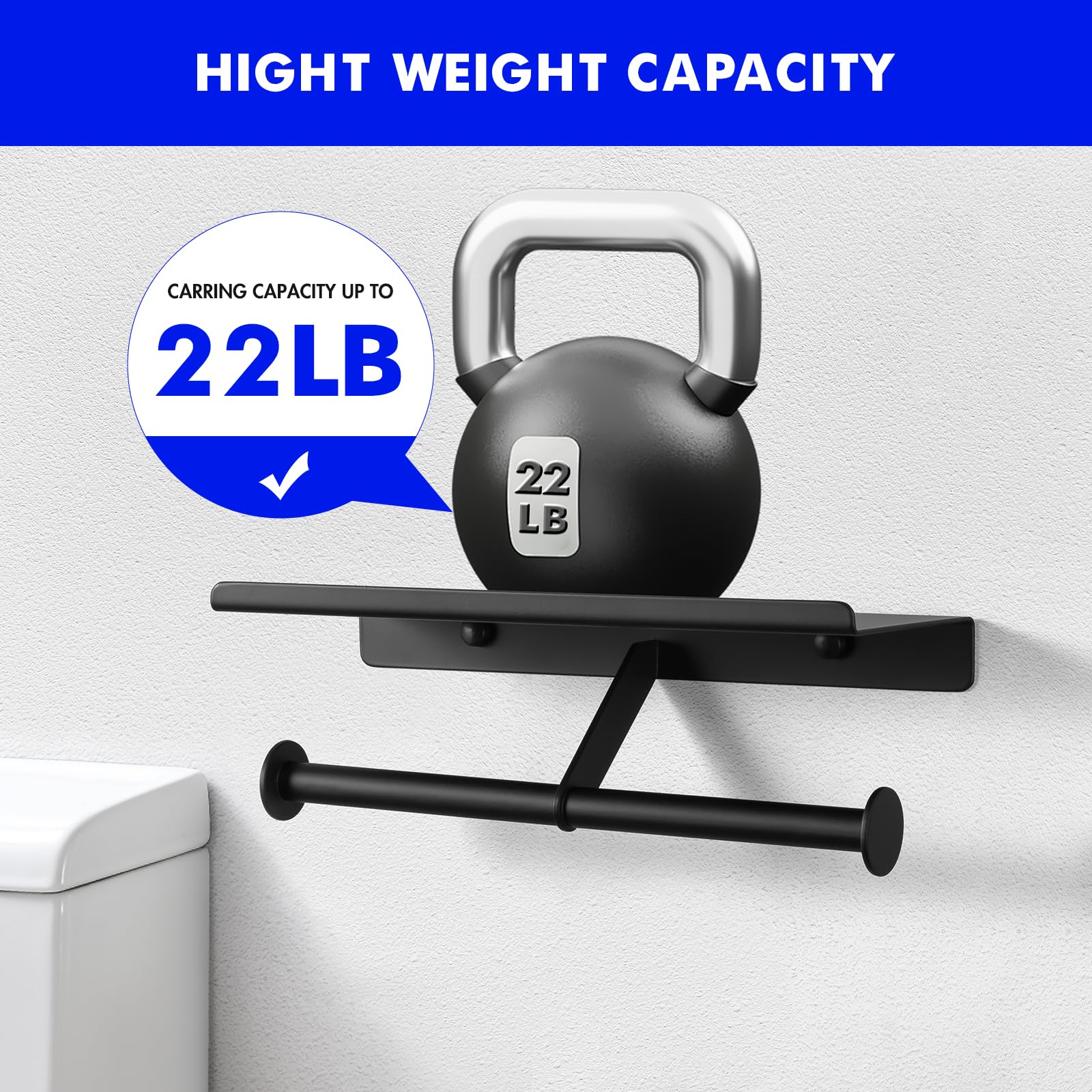 Double Toilet Paper Holder with Shelf - Stainless Steel Wall Mount Commercial TP Roll Holder for Bathroom & Restroom - Matte Black - Perfect for High Traffic Areas & Modern Home Bathrooms